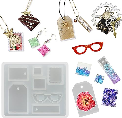 Miniatura 8 de Funshowcase Pieza de joyería Molde de silicona epoxi de resina para colgante, llavero, proyectos de manualidades, juego de 5 unidades