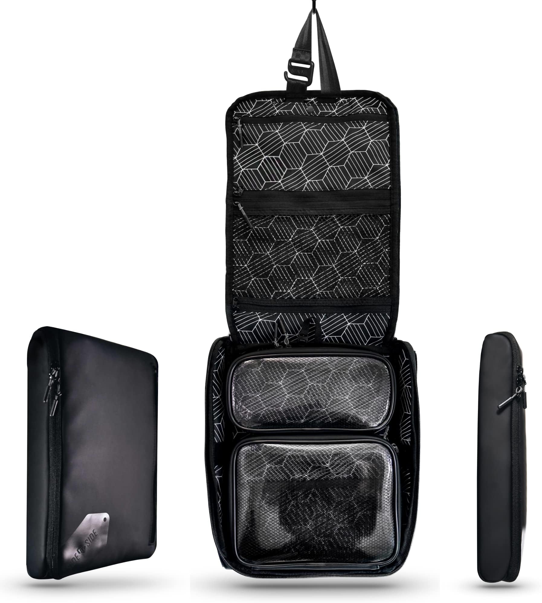 Flat Toiletry Bag for Travel. Slim Dopp Kit Organiser for Men. Hanging Mens S...