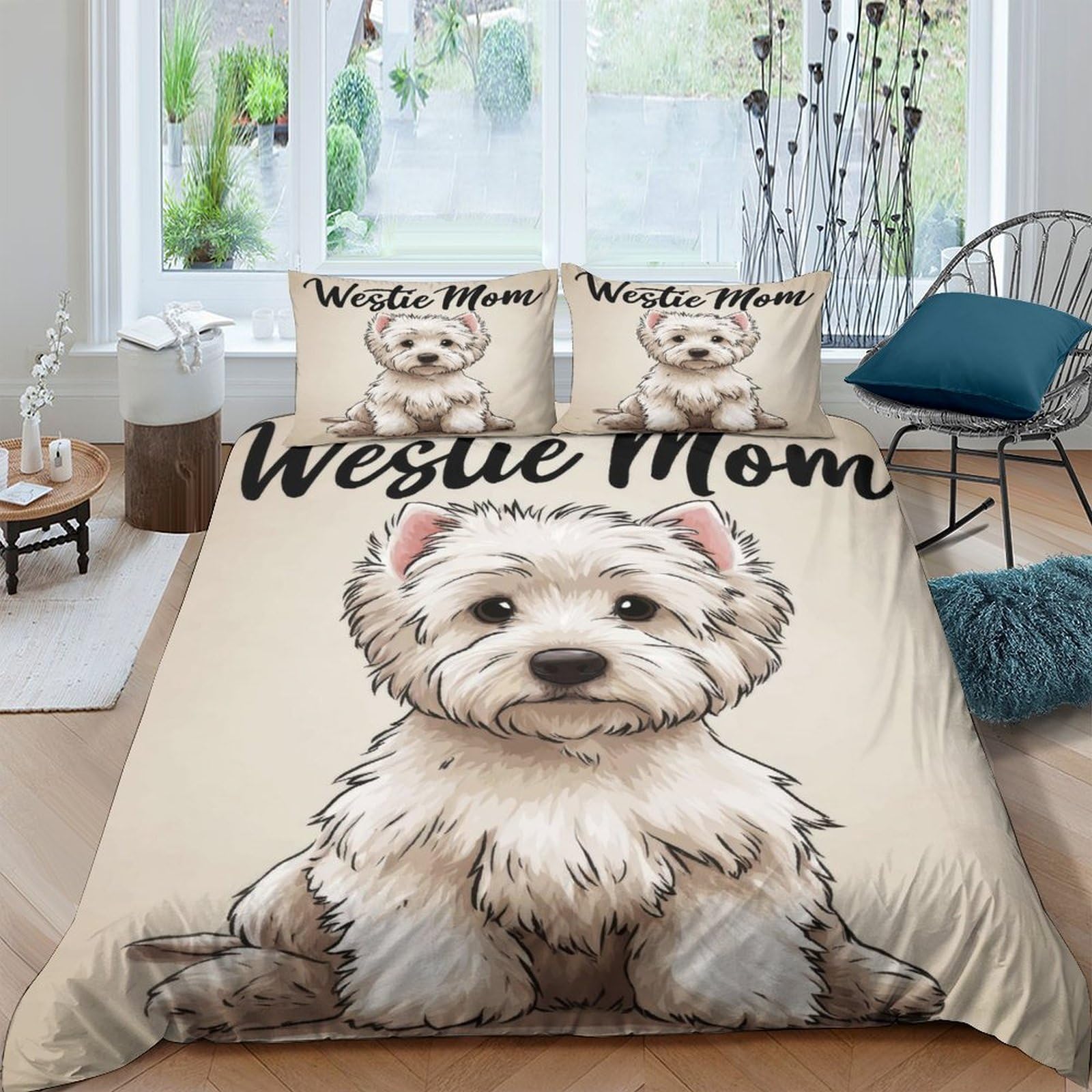 Ctjqhvkz Style-3 3D Printed Westie Dog Fitted Sheet Microfiber Soft Beige Cartoon Puppy Bed Cover For Bedroom Guest Room Mattress Decor Single（135X200cm）