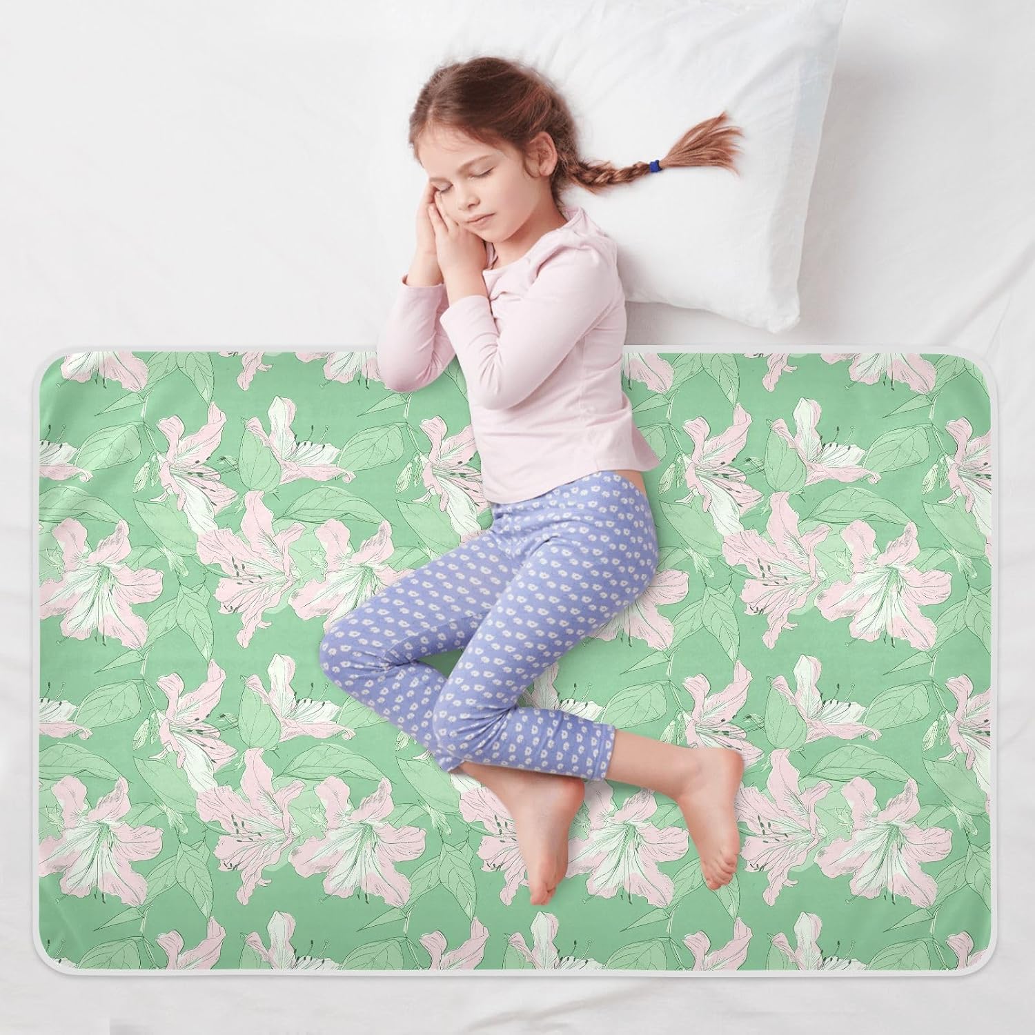 Illustration Azalea Sage Green Peach Extra Large Resuable Potty Training Pad Highly Absorbent Potty Training Mats Anti-Lip Travel Mattress for Baby Toddler Children , 52" L x 34" W