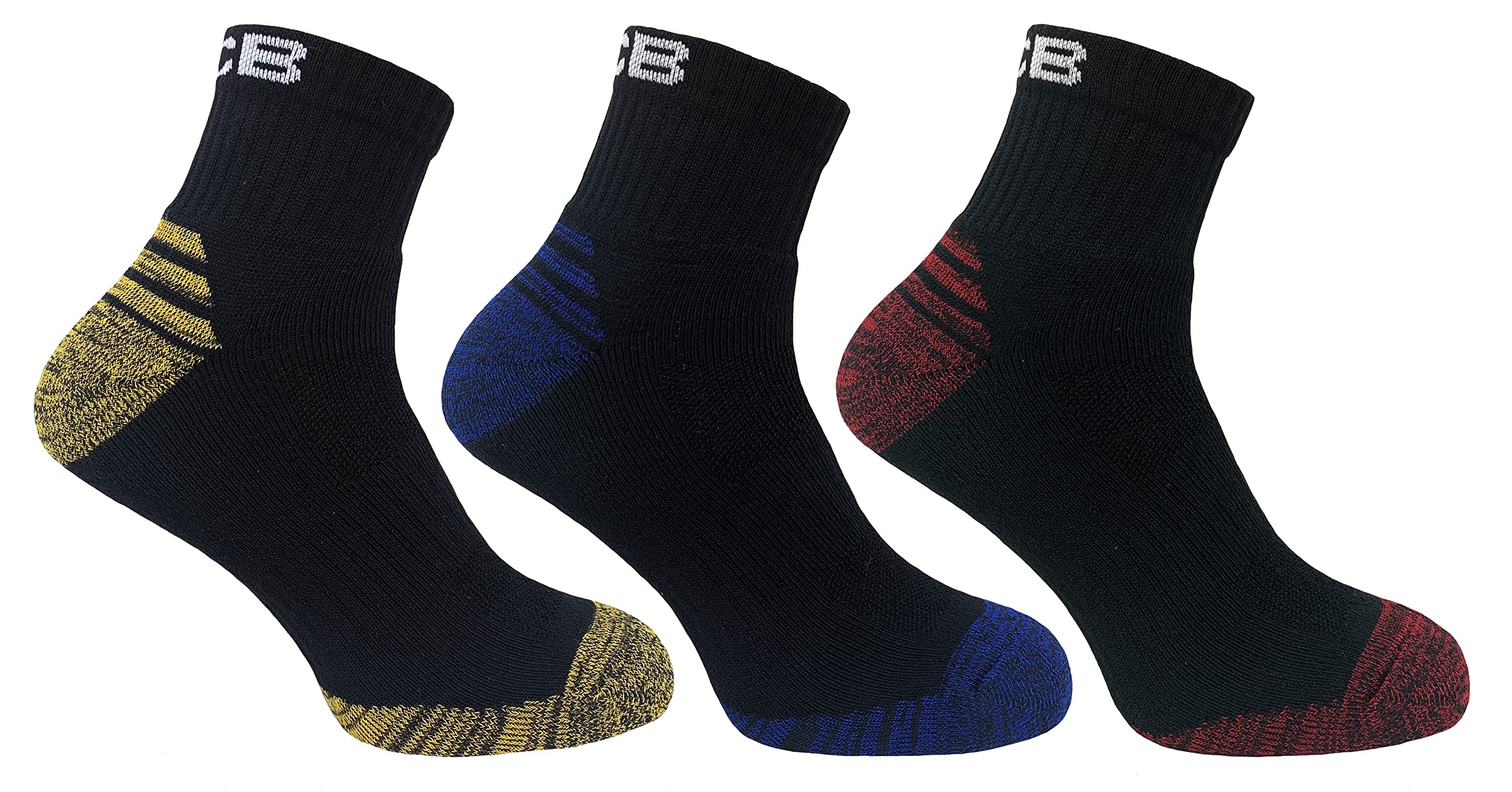 Jcb Men's Black - Quarter Length Work Socks | 3 Pack | Assorted | Uk Eur 39-46 | Low Cut Work Socks Size 6-11