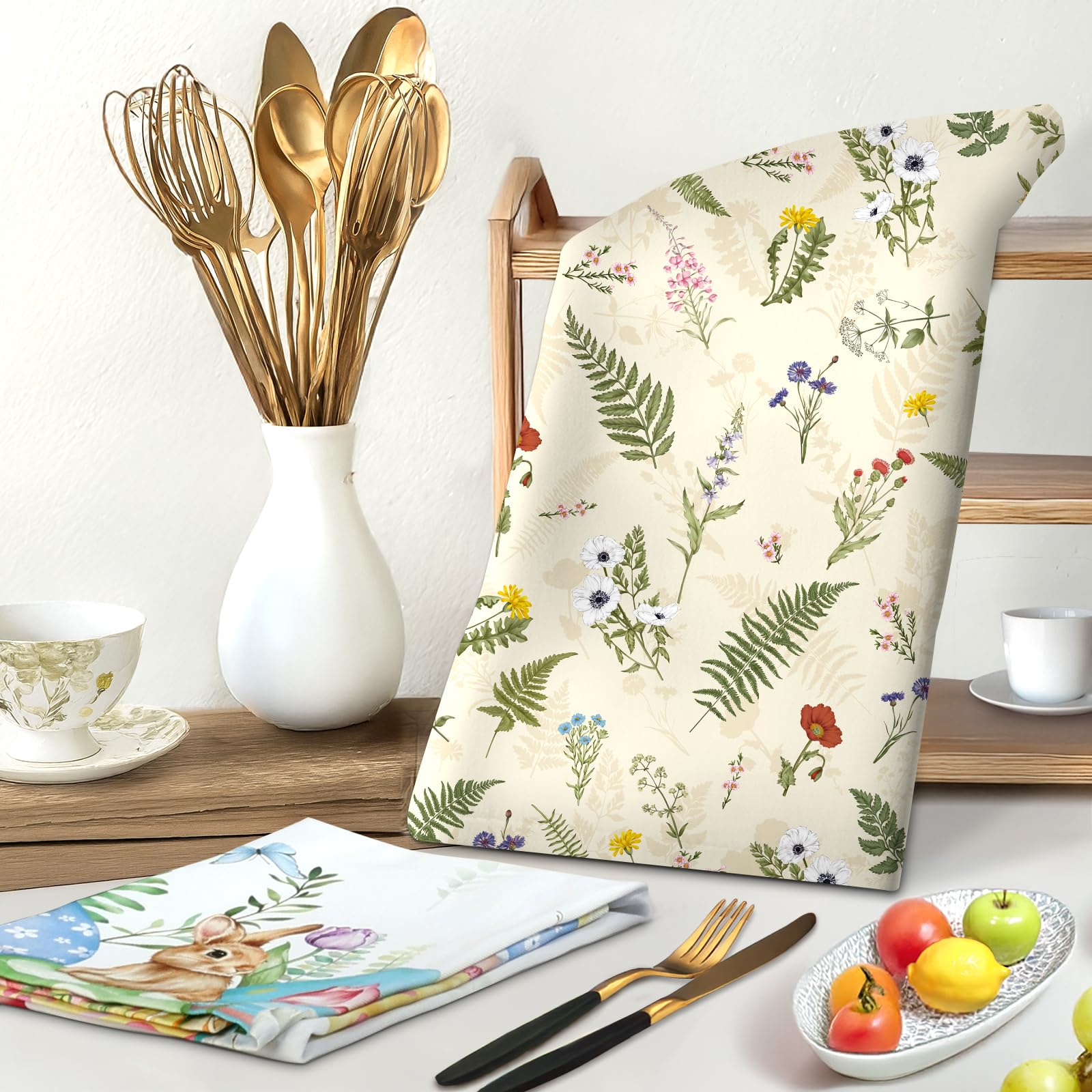 Arquiel 4 Stks Aquarel Bloem Keuken Theedoeken 100% Katoen Roze Bloemen Vlinder Handdoeken Meerdere Toepassingen Sneldrogende Vaatdoek voor Tafel, Keuken Decor, Housewarming Geschenken