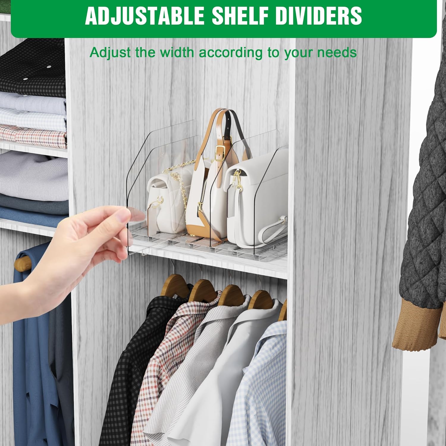 Bag & Purse Organizer for Closet, 4 Sets Adjustable Clear Handbag Storage Shelf, Plastic Clutch Dividers for Closet Organizers and Storage-Keep Purses upright (4 Sets)