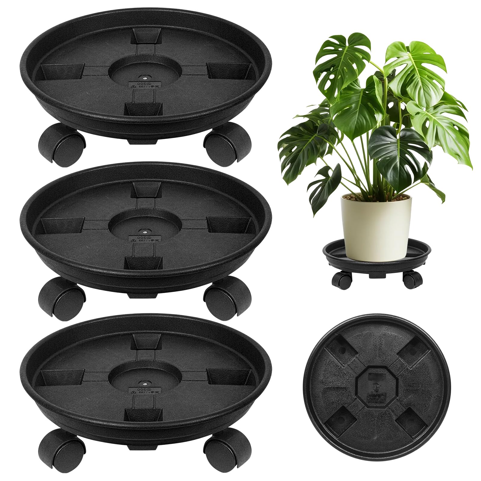 Porte Plante à roulettes 30 cm, Supports de Pots de Fleurs en Plastique, Support Plante Roulette intérieur et extérieur