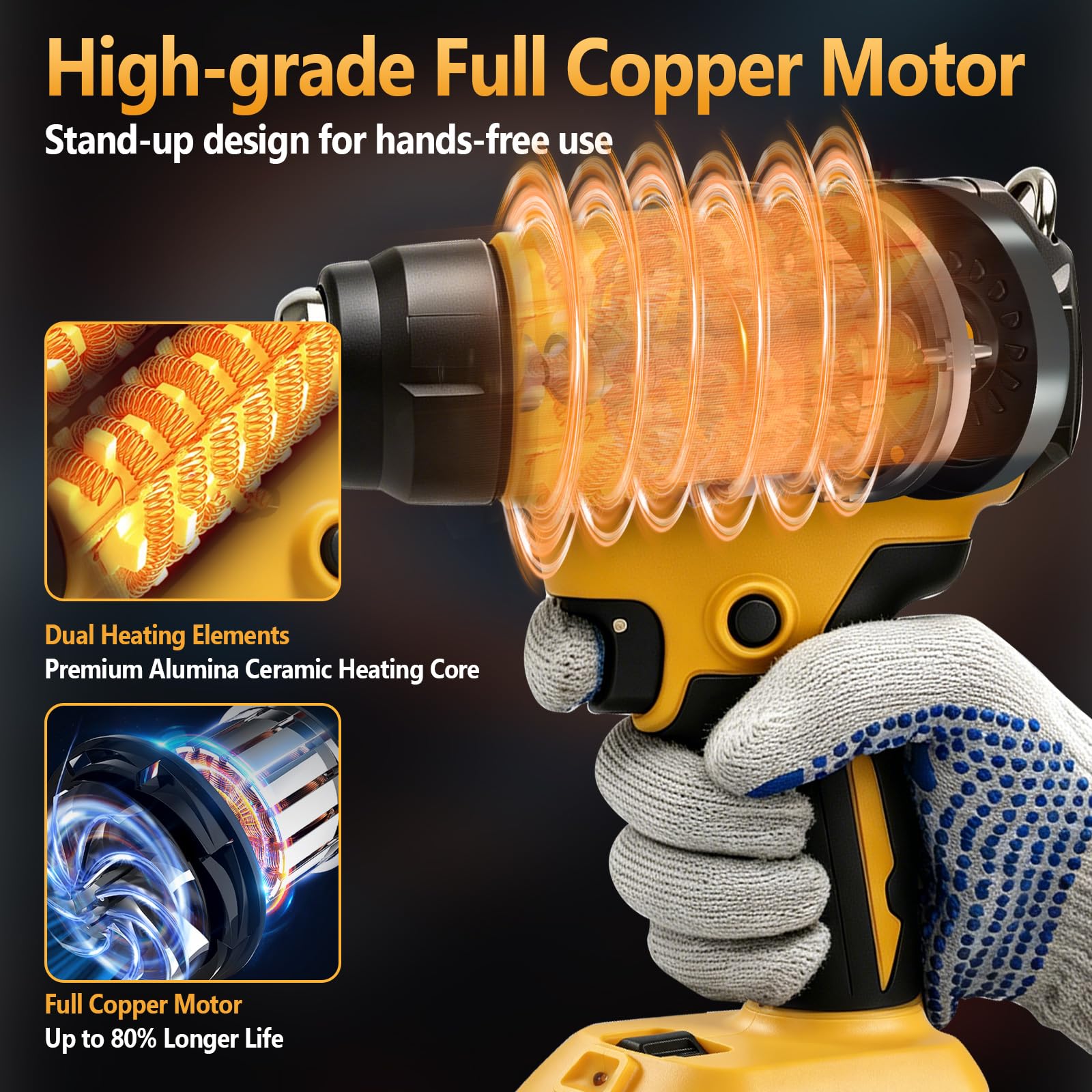 Pistola de calor inalámbrica compatible con Dewalt 18/20V con 4 boquillas, 1 raspador, pistola de calor de 300 W y 550 °C con pantalla LED para manualidades, tubos termorretráctiles, resina y