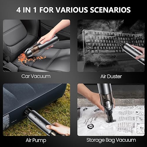 Miniatura 2 de REYTID Aspiradora inalámbrica de mano para automóvil, succión fuerte de 16000 Pa, mini aspiradora 4 en 1, tiempo de ejecución de más de 20 minutos,