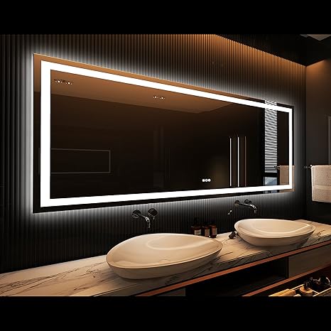Amorho LED Bathroom Mirror 96" X36" with Front and Backlight, Large Dimmable Wall Mirrors with Anti-Fog, Shatter-Proof, Memory, 3 Colors, Double LED Vanity Mirror, ETL Listed