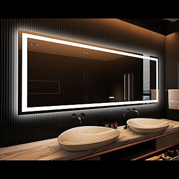 Amorho LED Bathroom Mirror 96" X36" with Front and Backlight, Large Dimmable Wall Mirrors with Anti-Fog, Shatter-Proof, Memory, 3 Colors, Double LED Vanity Mirror, ETL Listed