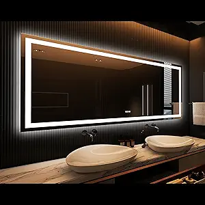 Amorho LED Bathroom Mirror 84" X32" with Front and Backlight, Large Dimmable Wall Mirrors with Anti-Fog, Shatter-Proof, Memory, 3 Colors, Double LED Vanity Mirror