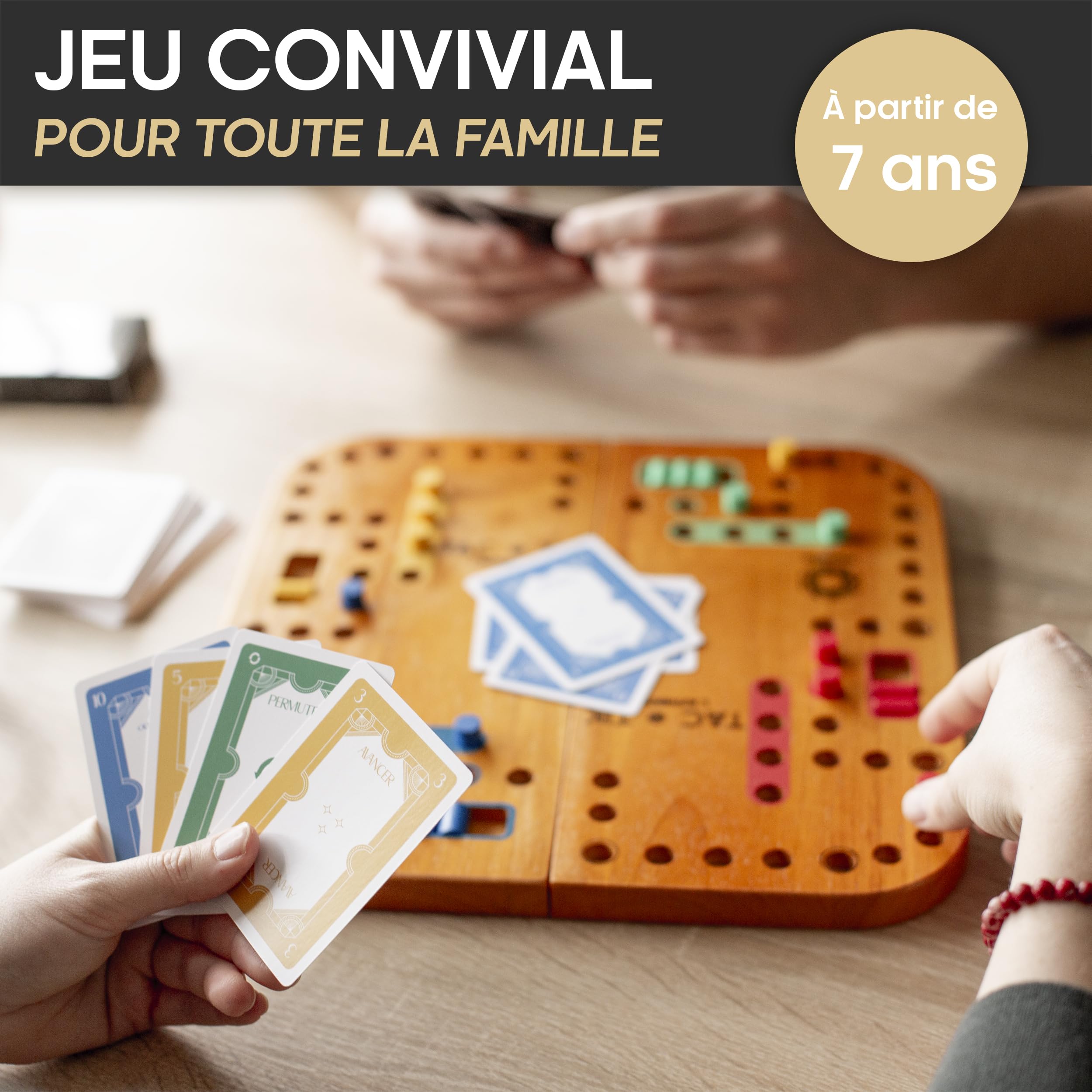 TAC-TIK L'Authentique jeu de société en bois massif d’Hévéa de 2 à 4 joueurs, Plateaux modulables magnétiques, Cartes et instructions en Français pour jouer au jeu de Tock ou TOC, éco-responsable