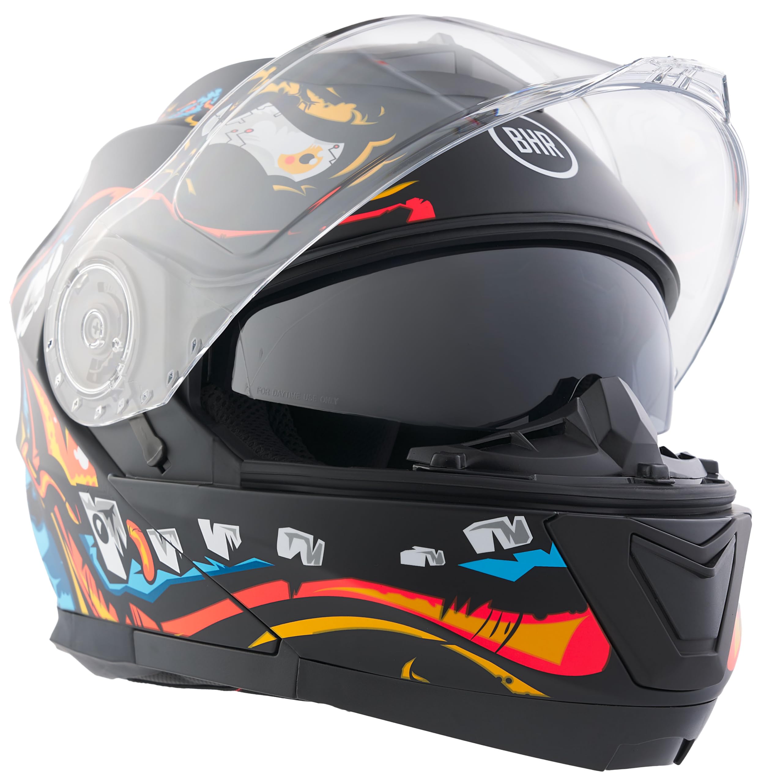 Casco Moto Modulare BHR 836 FLIP-UP, Casco Moto Apribile Omologato ECE 22.06 Con Schermo Parasole, Doppia Visiera Antigraffio e Sgancio Micrometrico, Utilizzo Touring e Cittadino, Zombie Black XS