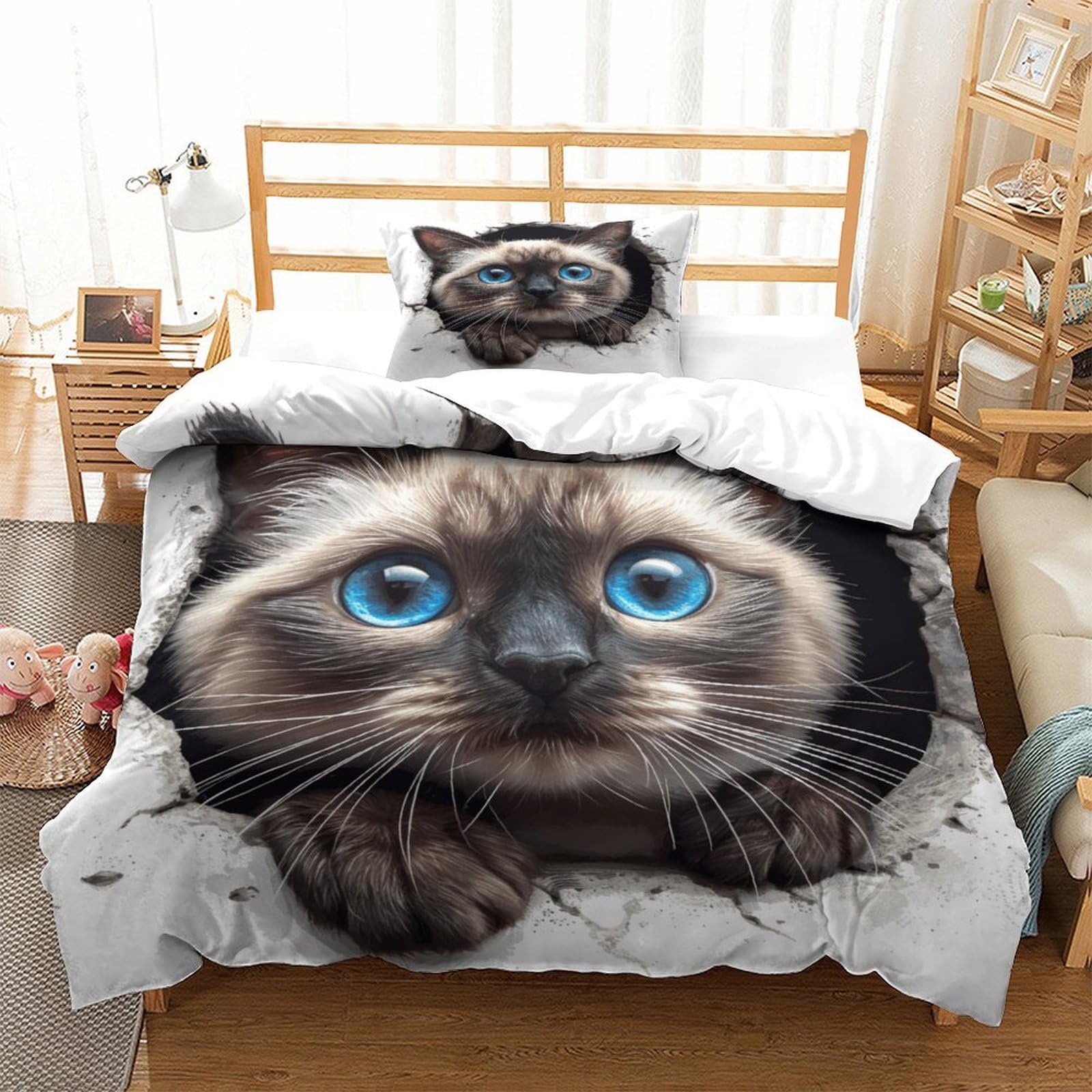 P1S9U7W5Y 3D Printed Cute Cat Duvet Cover Set 3pcs Microfiber Kitten Bedding Set Single