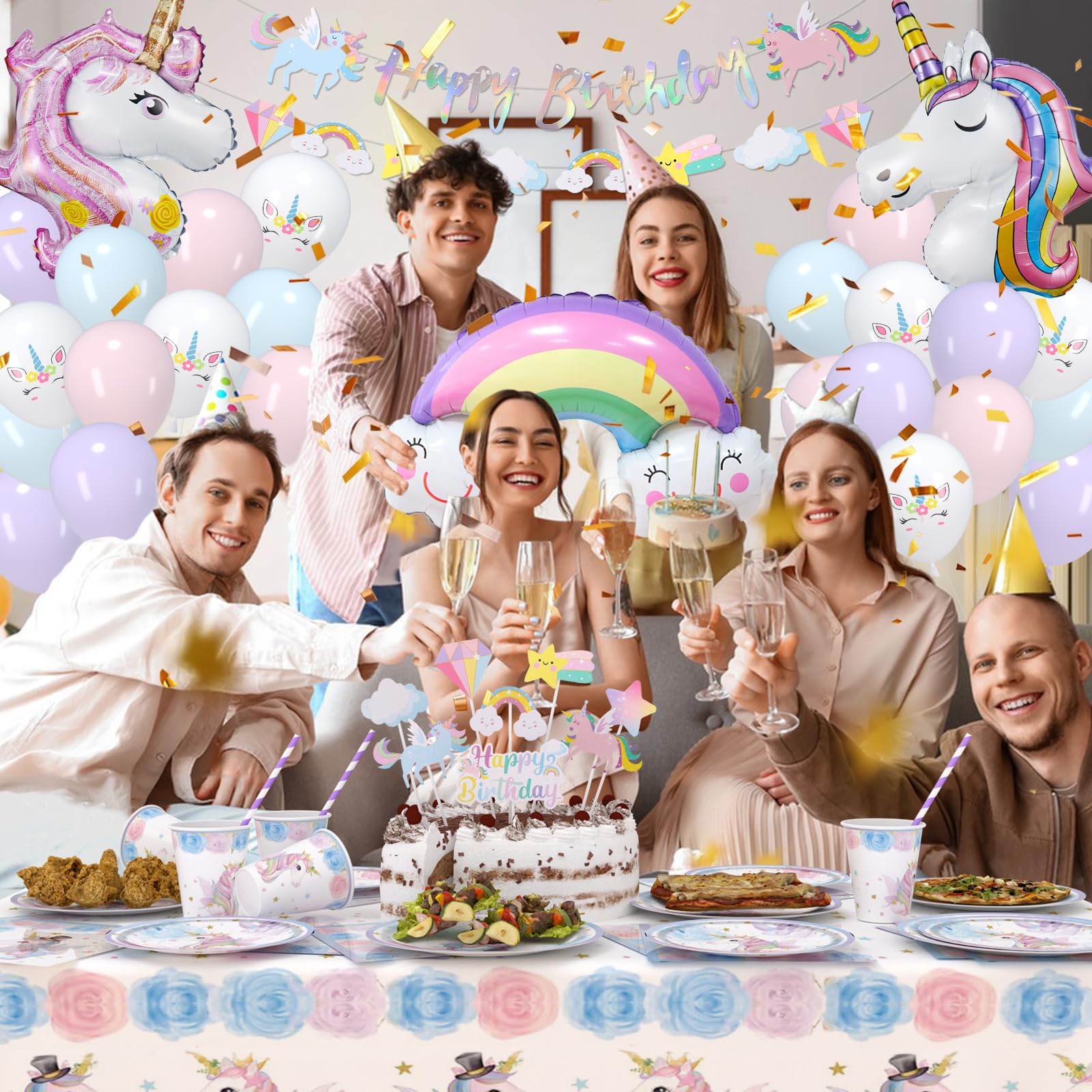 119 pezzi set di stoviglie per feste unicorno, set di piatti di carta con palloncini per feste di compleanno per bambini, decorazione per piatti di carta per feste di compleanno