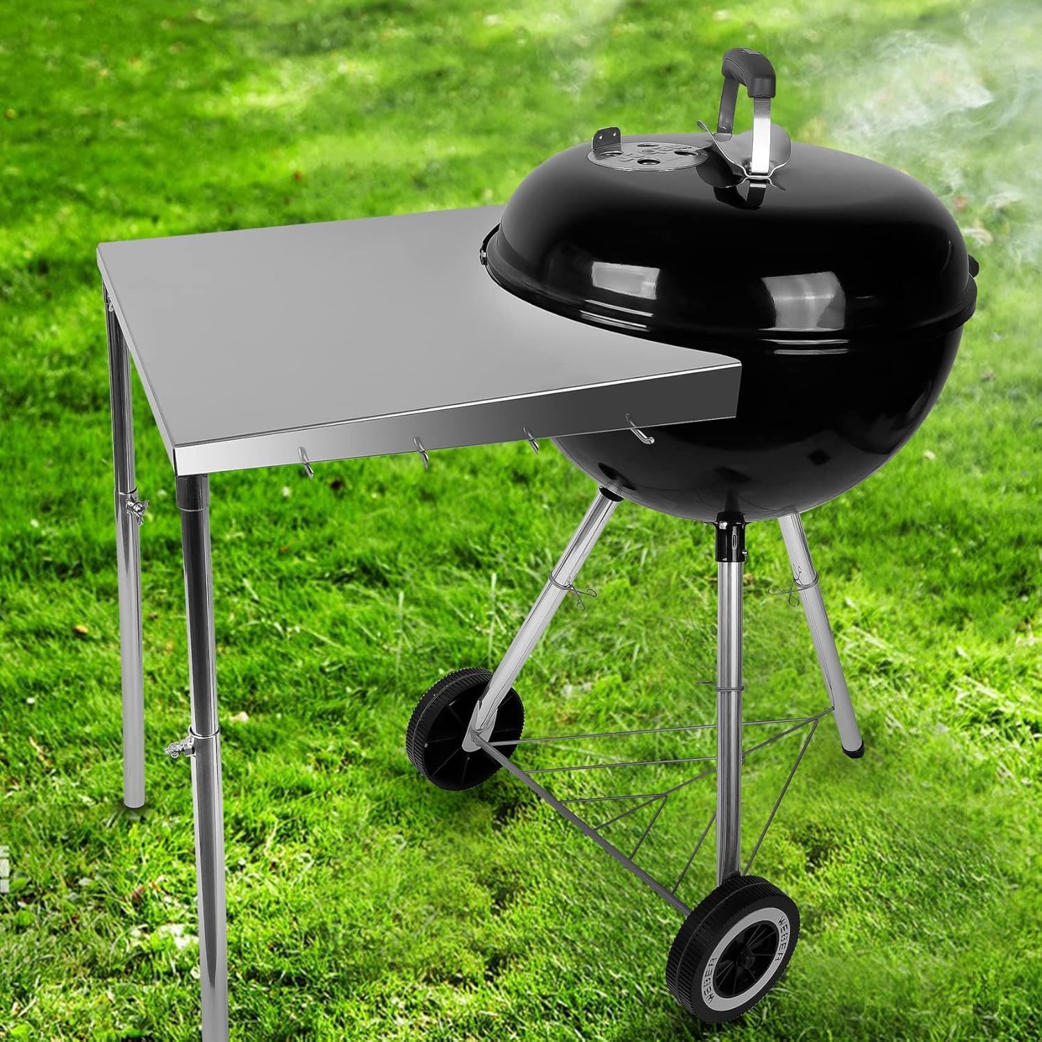 onlyfire Table de Barbecue Amovible en Acier Inoxydable pour Weber 47 cm et 57 cm - Table d'appoint en INOX - Accessoire pour Barbecue à Charbon Weber