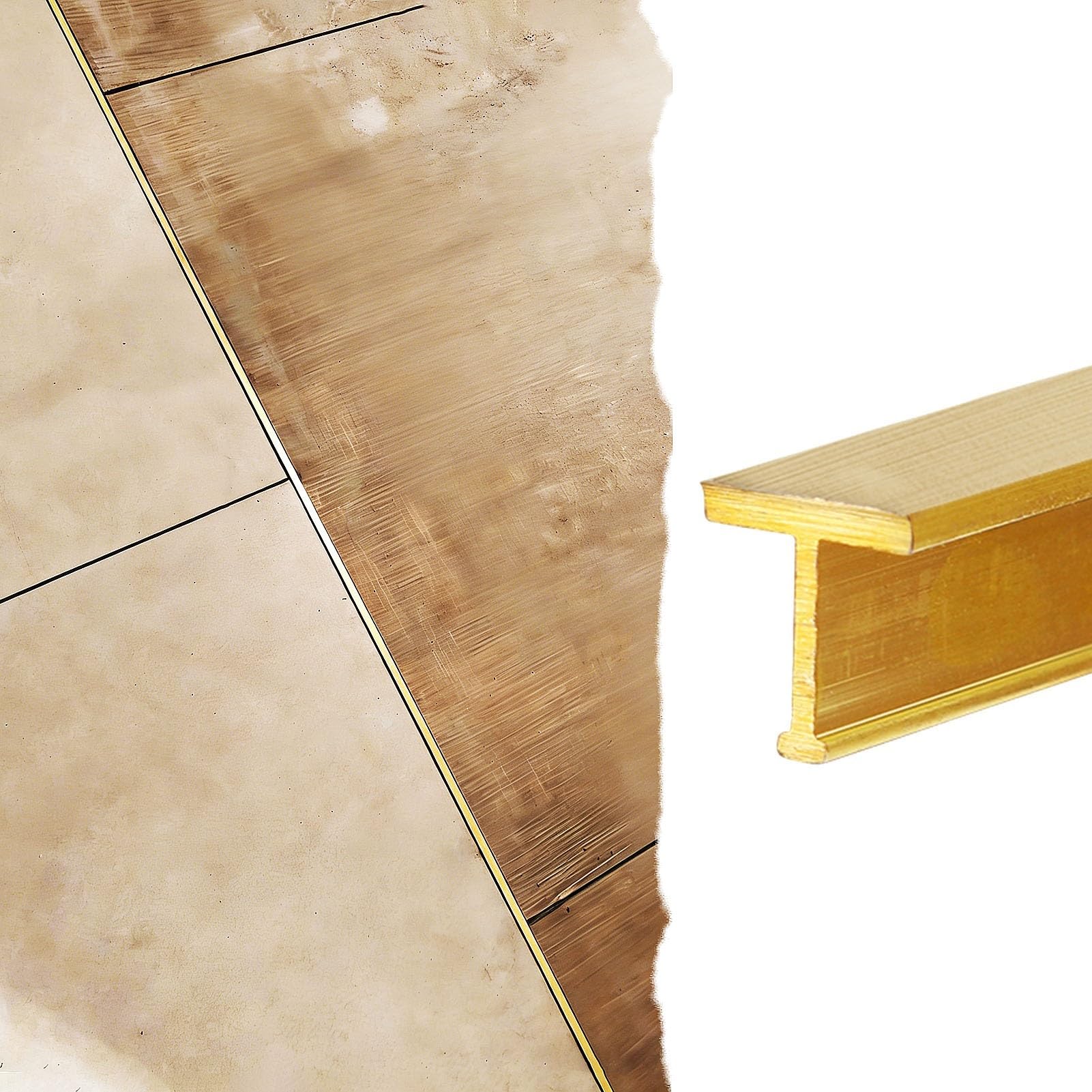 Barre de Seuil Profilé Transition Laiton Massif Brossé, Disponible 100 120 130 140 150 160cm, Joint-joint Mince Parquet Carrelage, Moulure T Encadrement Porte Mur(L100cm/40",10x16mm(0.39x0.63"))
