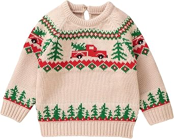 Newborn Kids Girls Boys Christmas Knitted Sweater Long Sleeve Sweatshirt Warm Crewneck Tops Autumn Winter Clothes