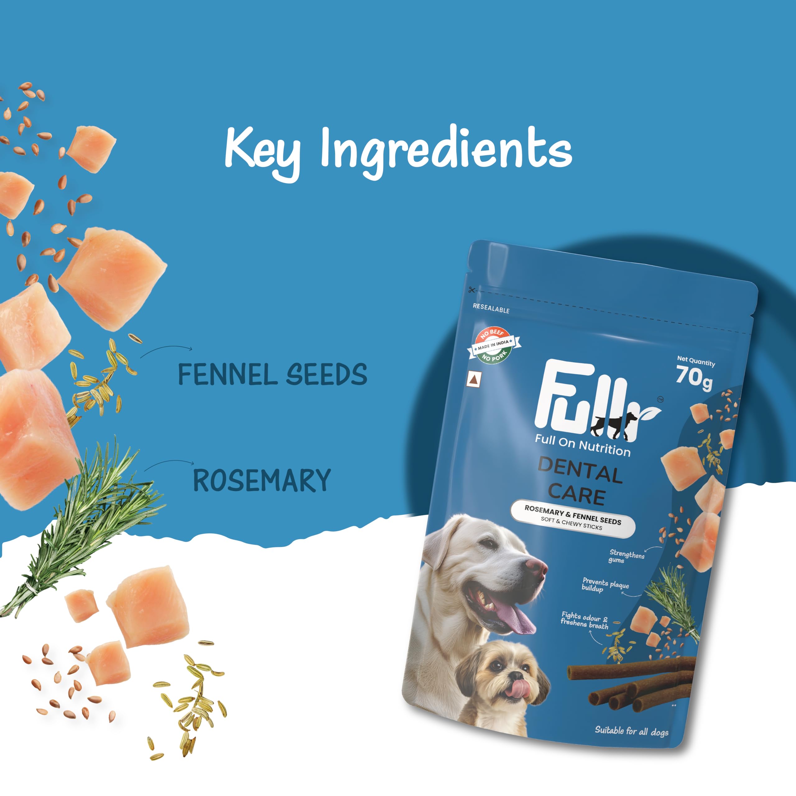 Fullr Dental Care Dog Treats | Soft & Chewy Sticks with Rosemary & Fennel | Supports Oral & Gum Health | Reduces Plaque & Tartar| Freshens Breath | Healthy Treats for All Breeds & All Life Stages, 70g 1