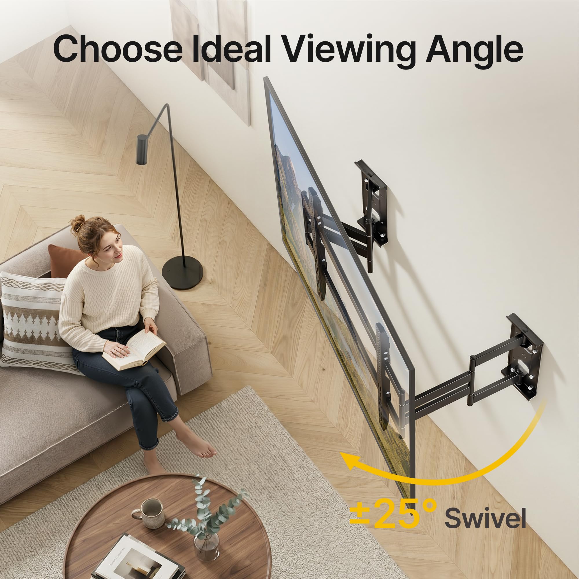 monTEK Soporte de pared de esquina resistente para televisores grandes de 65 a 100 pulgadas, soporte de TV de movimiento completo con brazo articulado de 19.3 pulgadas de largo, brazo de pared doble