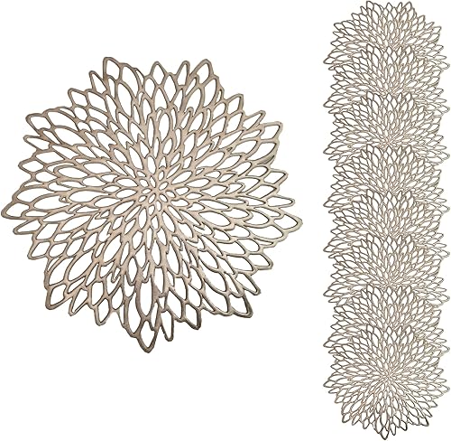 Juego de 8 manteles individuales dorados de PVC, antideslizantes, aislamiento térmico, fáciles de limpiar, adecuados para fiestas al aire libre,