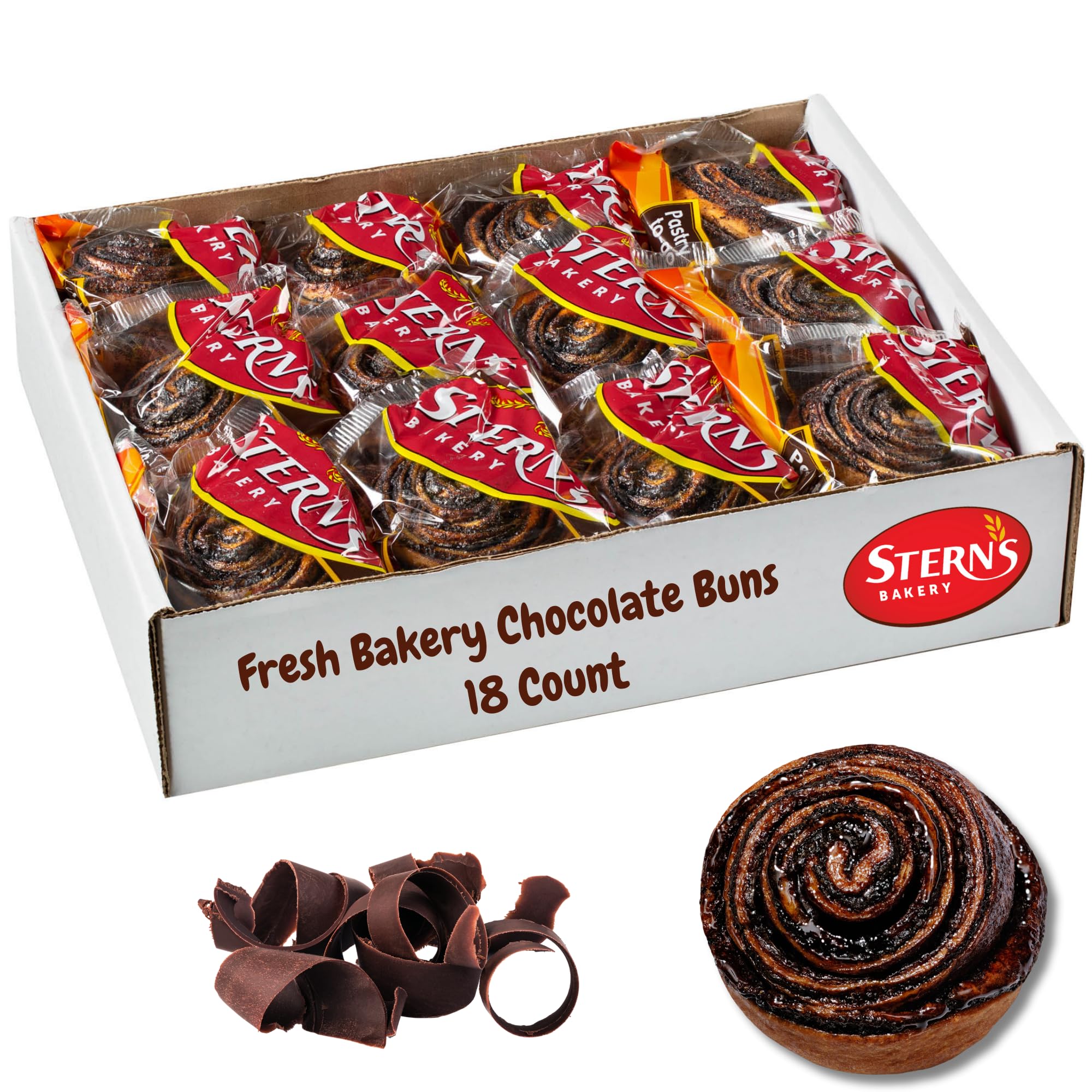Chocolate Breakfast Pastries | 18 Cookies Individually Wrapped | Chocolate Bun Snack Cakes | On the Go Snacks for Kids & Adults | Great Travel Food | Holiday,Parties | 27 oz Stern’s Bakery