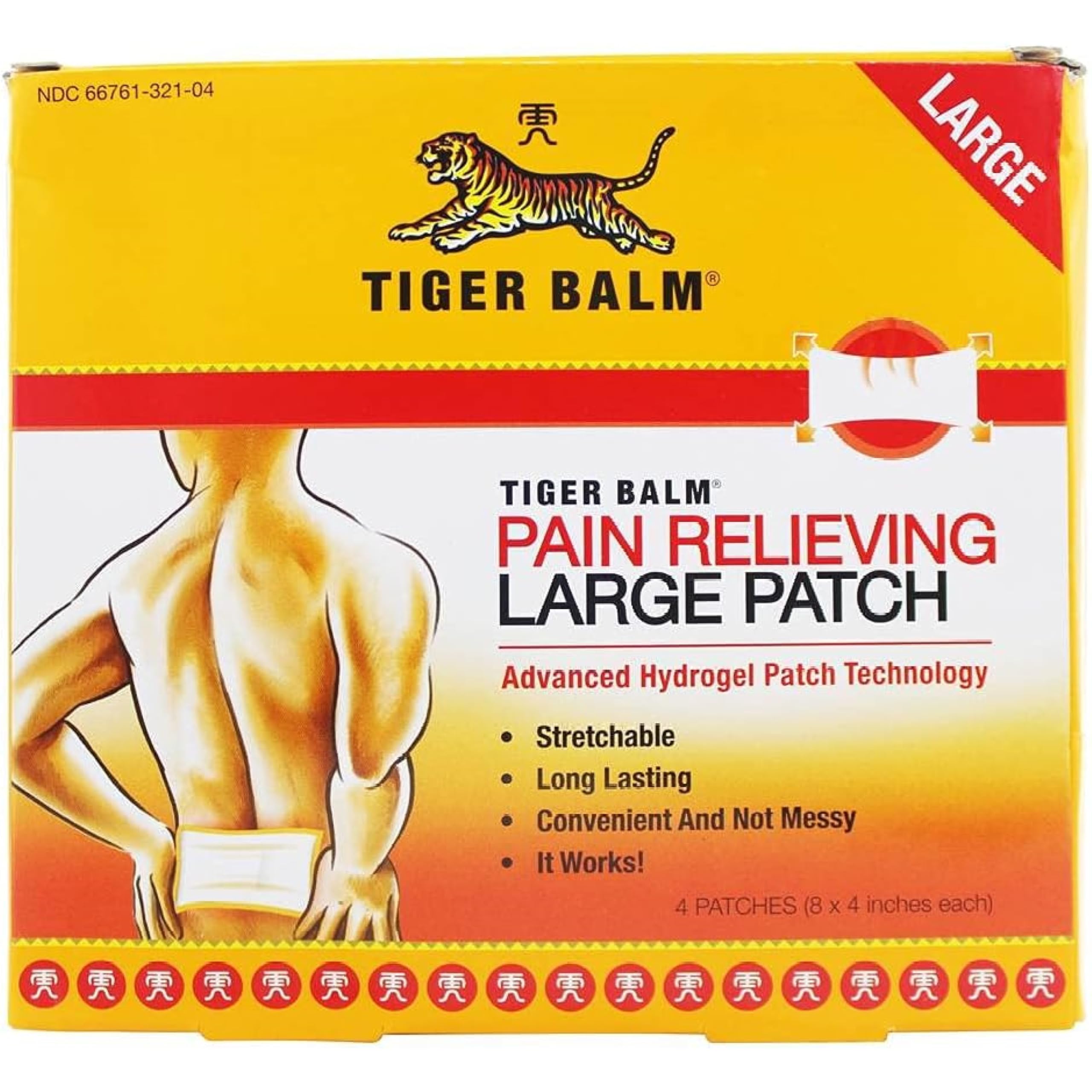 Tiger Balm Pain Relieving Patch Large, 4 Count (Pack of 6)