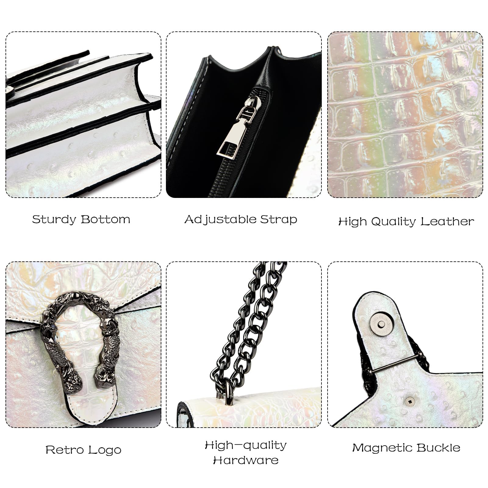 Generisch Bolso de mano de moda para mujer, bolso de hombro versátil, elegante bolso de hombro impermeable con patrón de avestruz, bolsa de cadena, bolsillo para teléfono móvil, citas, trabajo, viajes