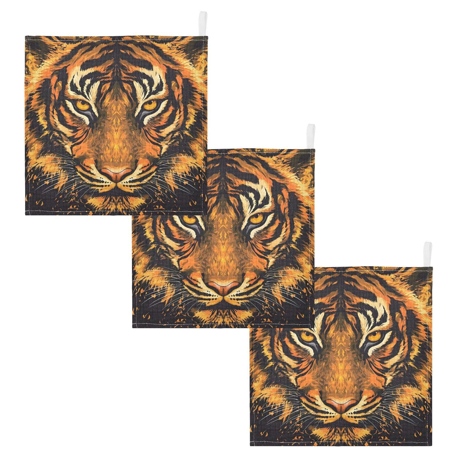 YETTASBIN Tiger Muslin Baby Hand Washcloths Soft Cotton Bath Face Towel 4 Layers Extra Absorbent Feeding Burp Cloth