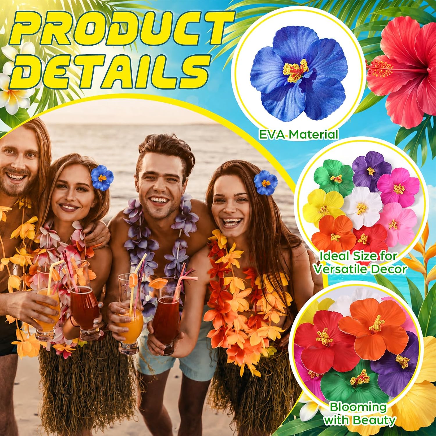 12 Pcs Blue Artificial Hibiscus Flowers, 4 inches Realistic EVA Foam Flowers for Hair Clips, DIY Cake Toppers, Floating Pool Decor, Faux Hawaiian Flowers for Luau Party, Table Decoration (Blue) image 3