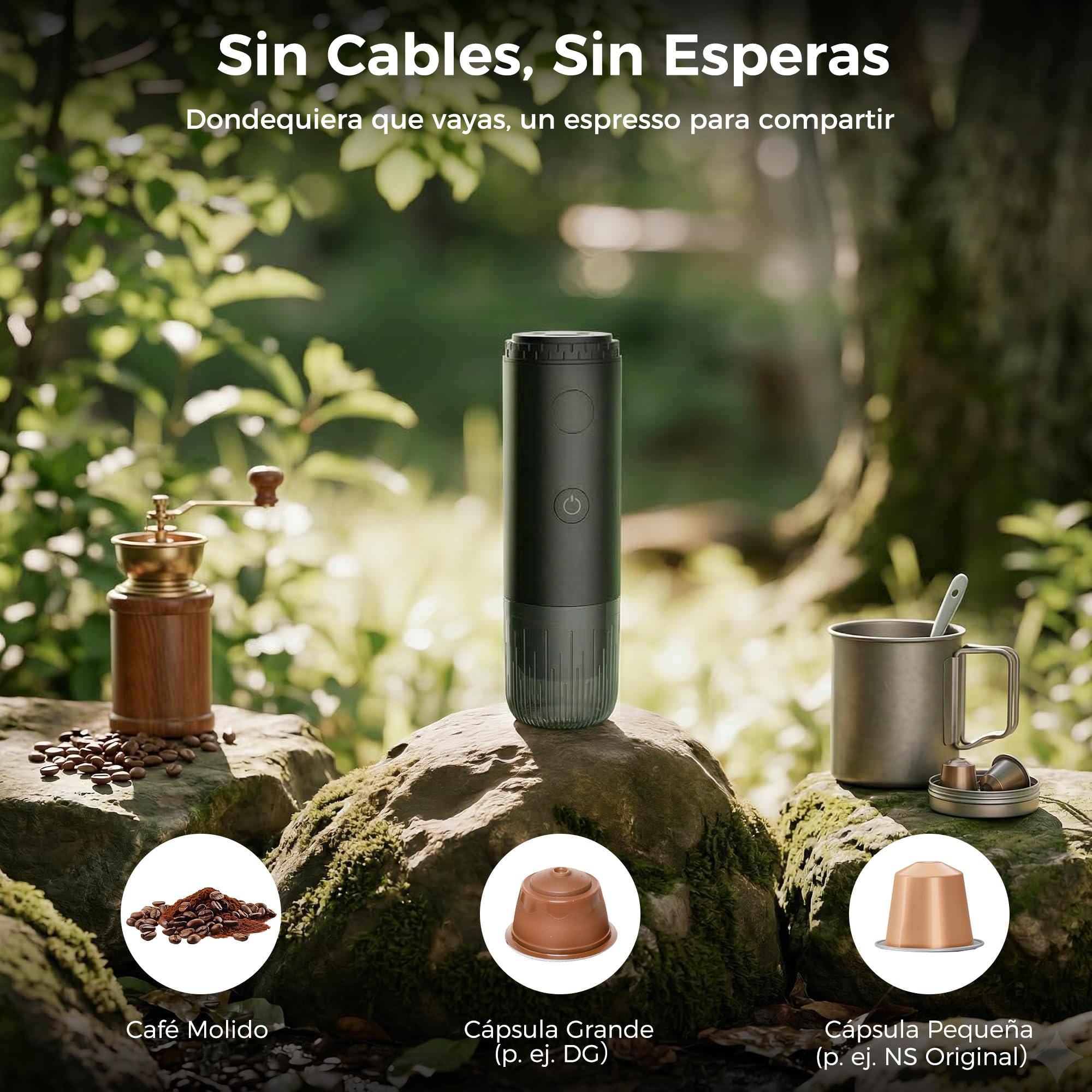 Bostar Cafetera Espresso Portátil 3 en 1, Eléctrica Portátil Calentamiento Rápido Cafetera Compatible con Cápsulas y Café Molido para Camping Coche Viajes y Oficina (Negro)