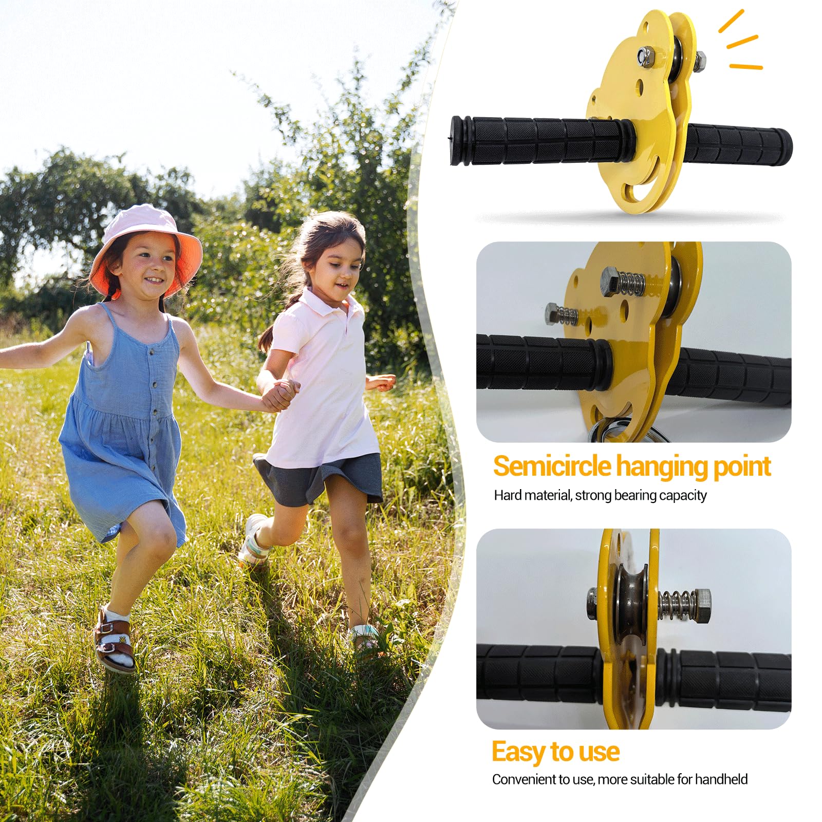 Slackline Zipline 24 m 80 piedi per bambini e adulti, cavo di sicurezza e freno a molla, fino a 120 kg