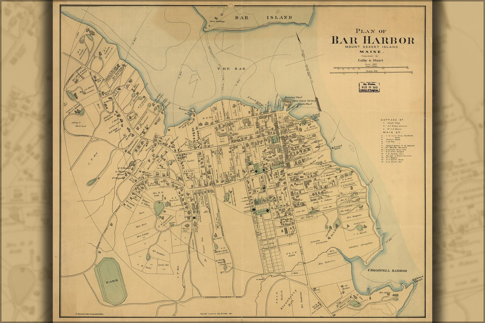 History Galore 24"x36" Gallery Poster, map Bar Harbor Mount Desert Island, Maine 1887
