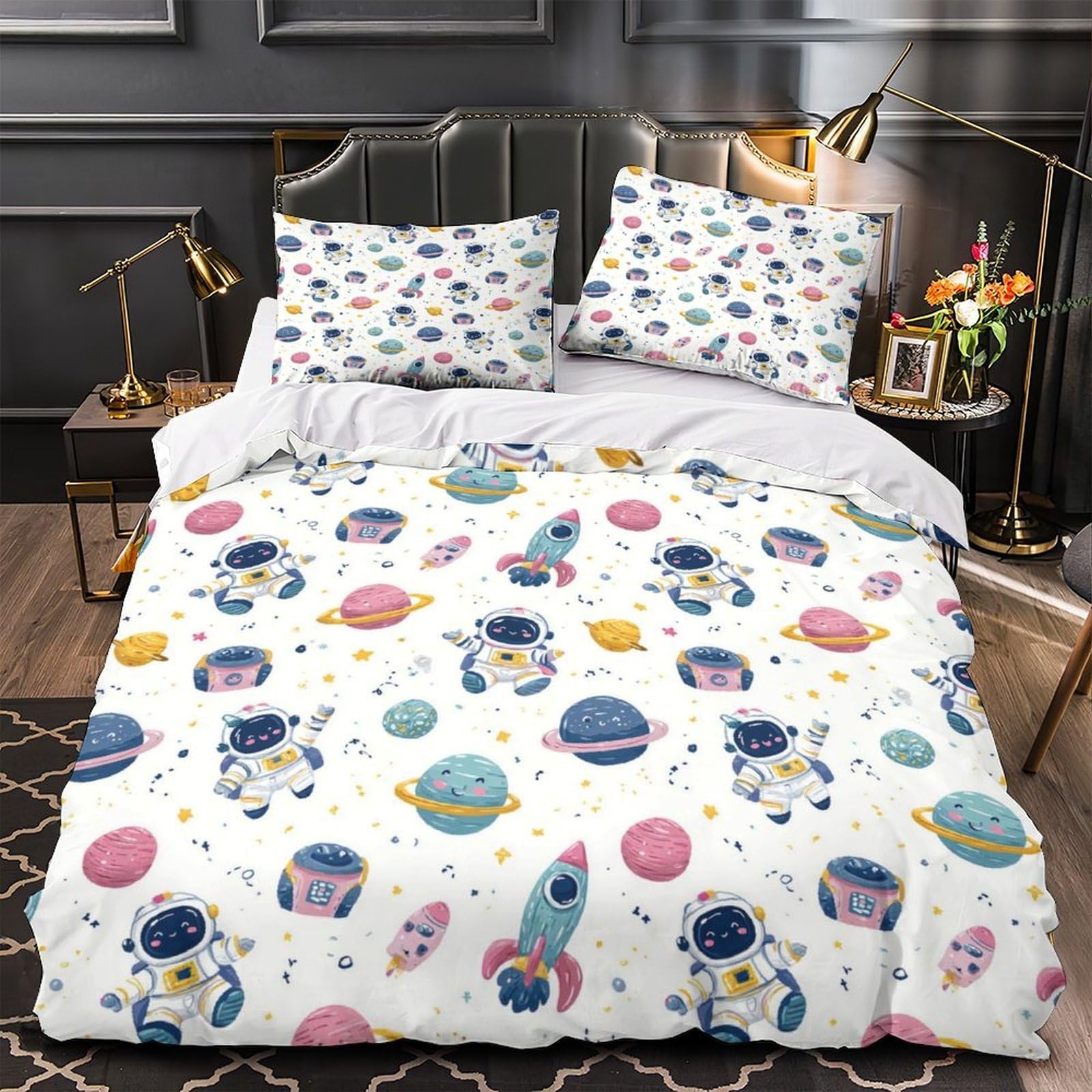 Housse de couette dessin animé astronaute pour chambre adolescent
