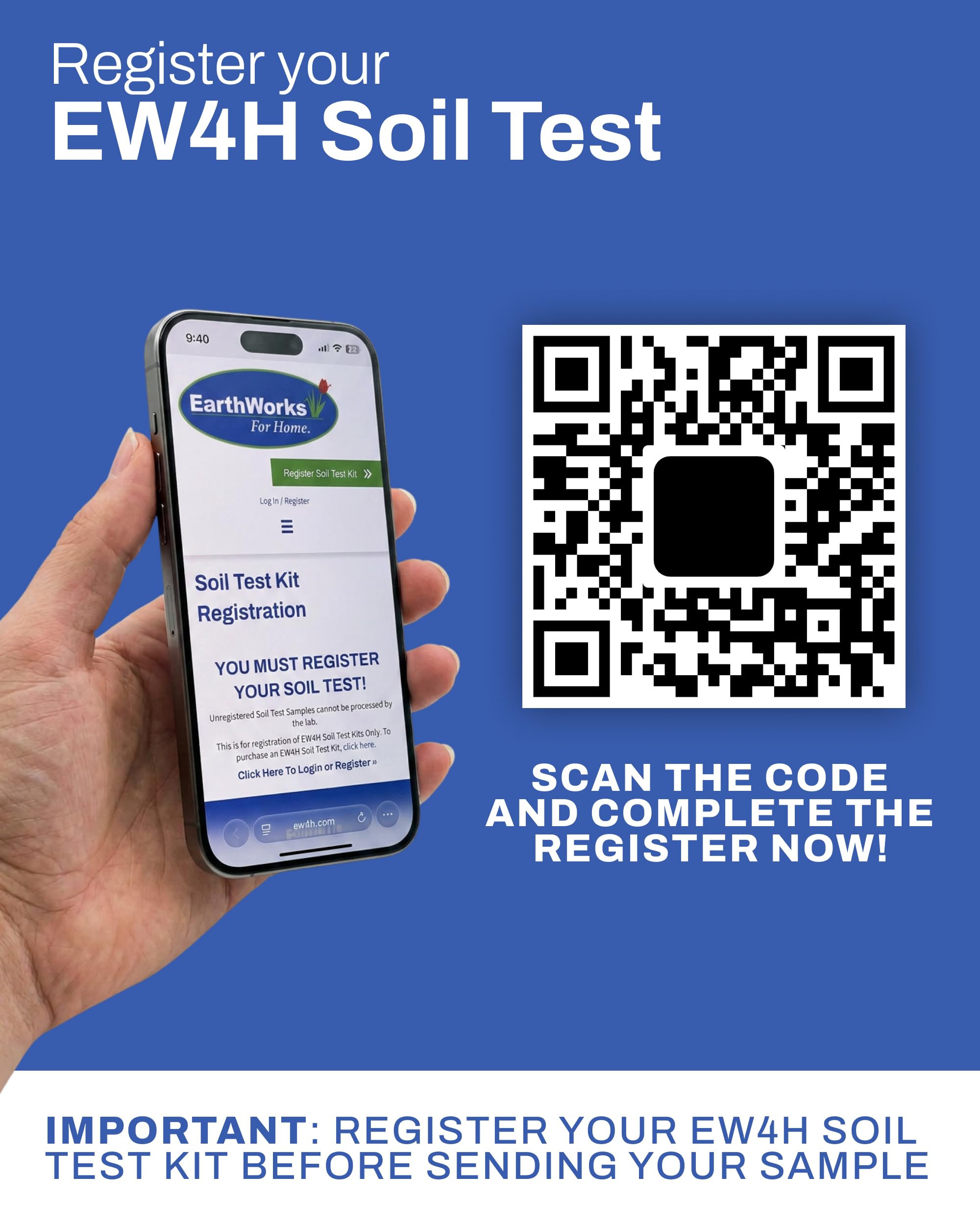 EarthWorks EW4H Bodentest-Set, umfassende Analyse von pH-Wert und Nährstoffen, Probe per Post für schnelle Ergebnisse, ideal für Garten, Rasen, Rasen und Heimgebrauch, 1 Packung