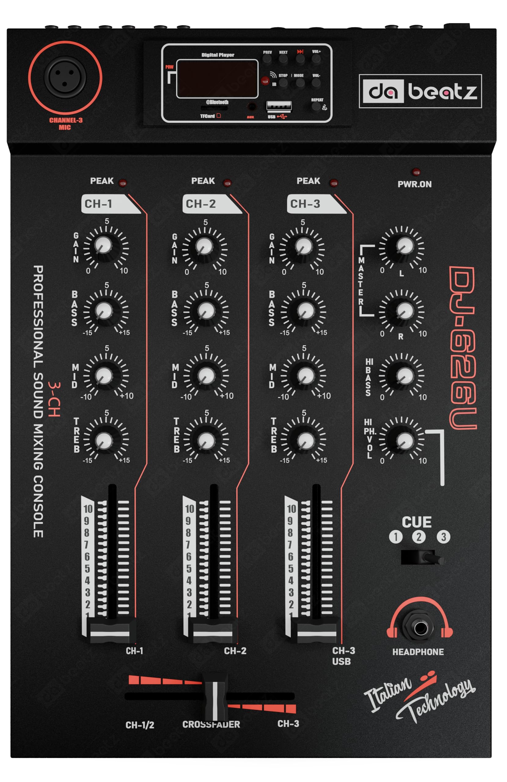 DaBeatz DJ 626U- 3 Channel dj mixer, Audio Mixer With Digital Echo For Parties, Stage Effects, Weddings, Diwali Giving Your Occasion An Impressive Output. (Black)-image-31