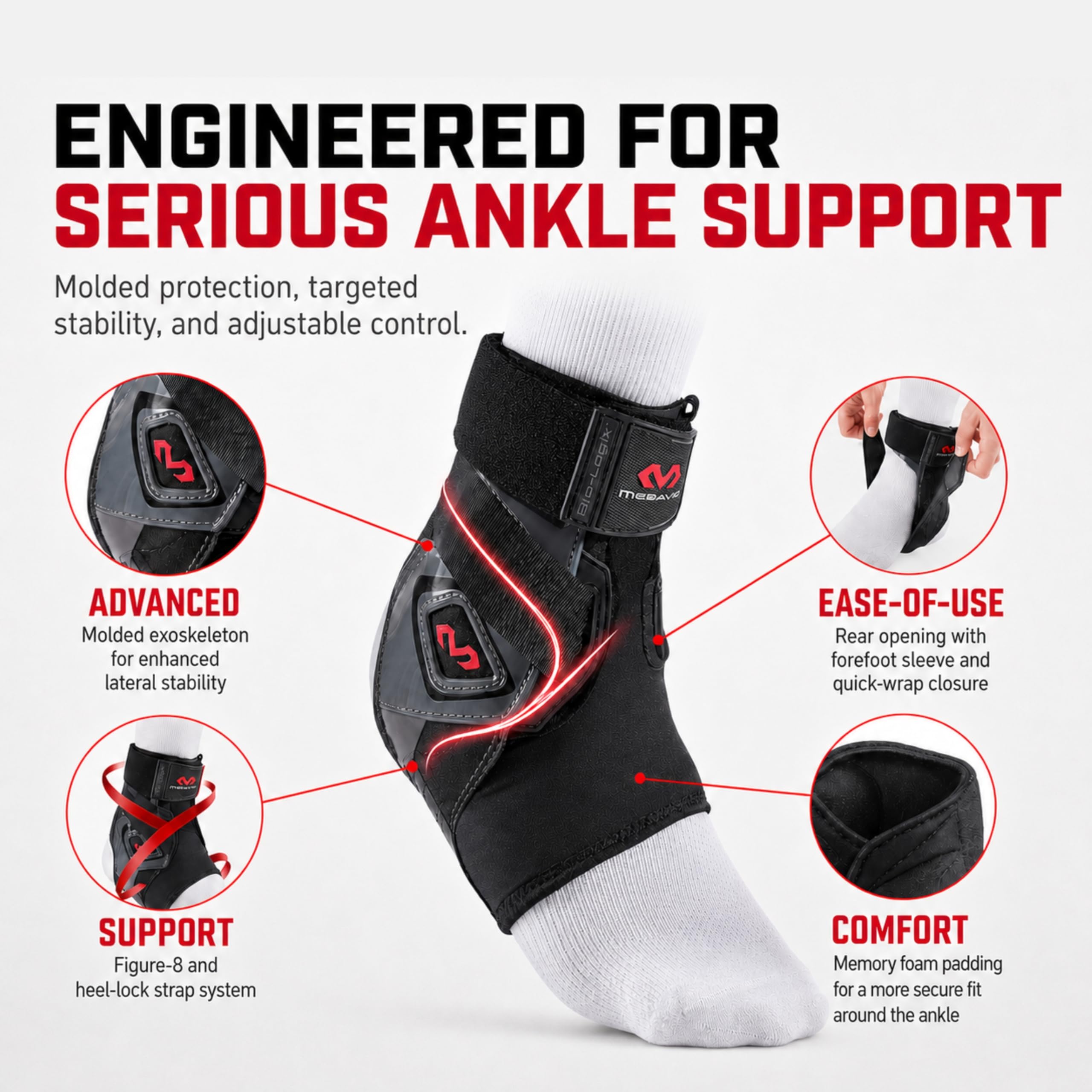 Mcdavid Unisex 4197-le-bk Bio-logix Ankle Brace, Negro, M/L