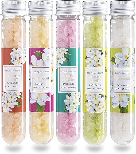 B.C. Beauty Concepts - Sales de baño de aromaterapia, paquete de 5 sales de Epsom para remojar, relajante juego de spa de baño, perfumado en