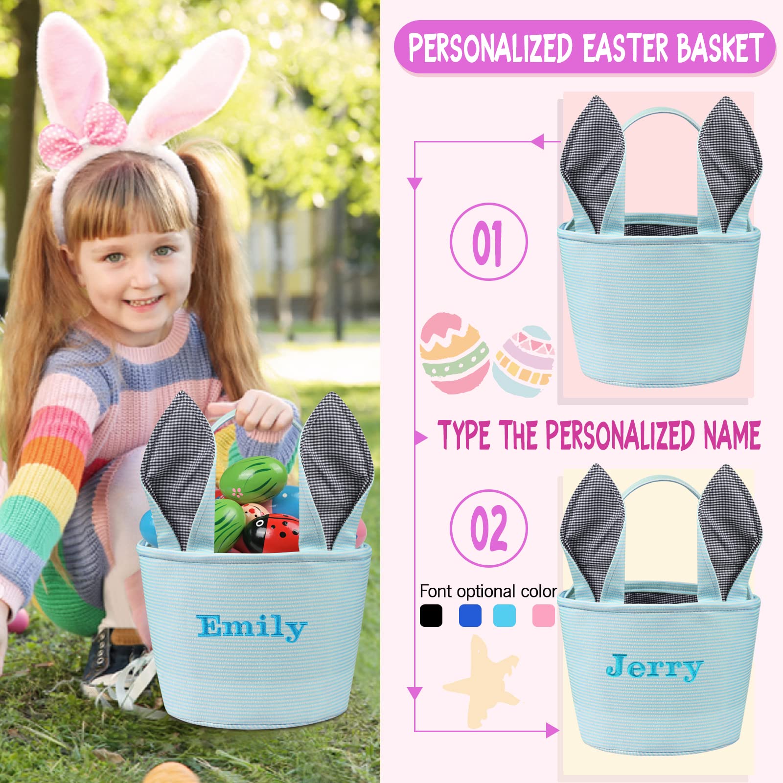 Jocidea Easter Bunny Baskets Personalized Easter Baskets for Kids - Blue