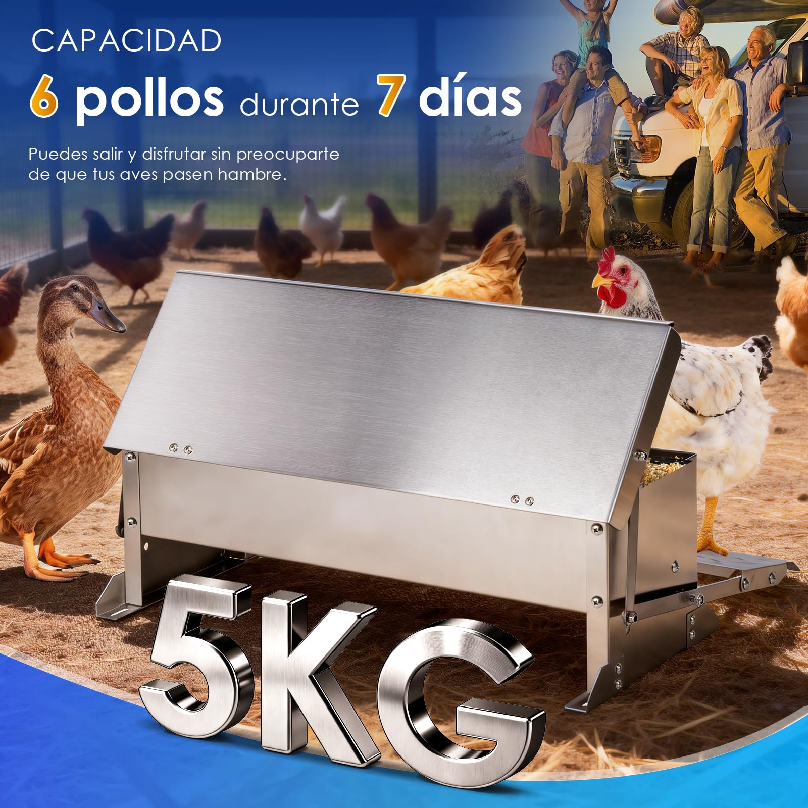 Comedero de Gallinas Antipajaros, Comedero Galvanizado Para Pollos de 5 Kg de Capacidad,Comedero Para Pollos a Prueba de Roedores y Lluvia,Comedero Para Pollos, Faisanes, Patos, Gansos
