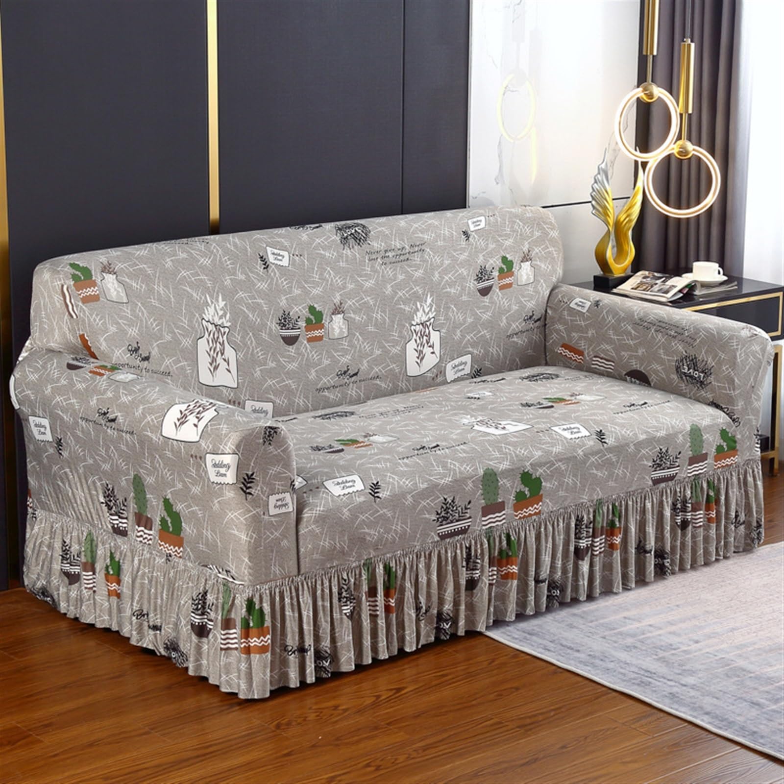 YLWX Sofa Couch Cover Ruffle Skirt Protective Non Slip Universal Couch Cover Lounge Rv Corner Stretch Single Soft Arm Chair Sofa Cover For 1/2/3/4 Seater (Color : Vases, Size : 90-140cm)