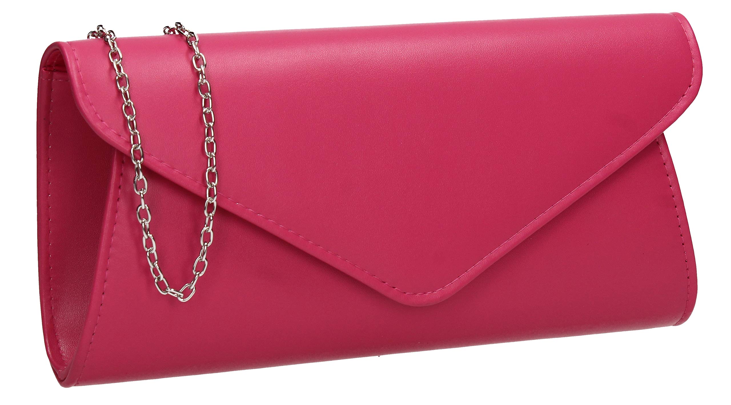 SwankySwans Lora Faux Leather Envelope Clutch Bag Fuchsia Pink