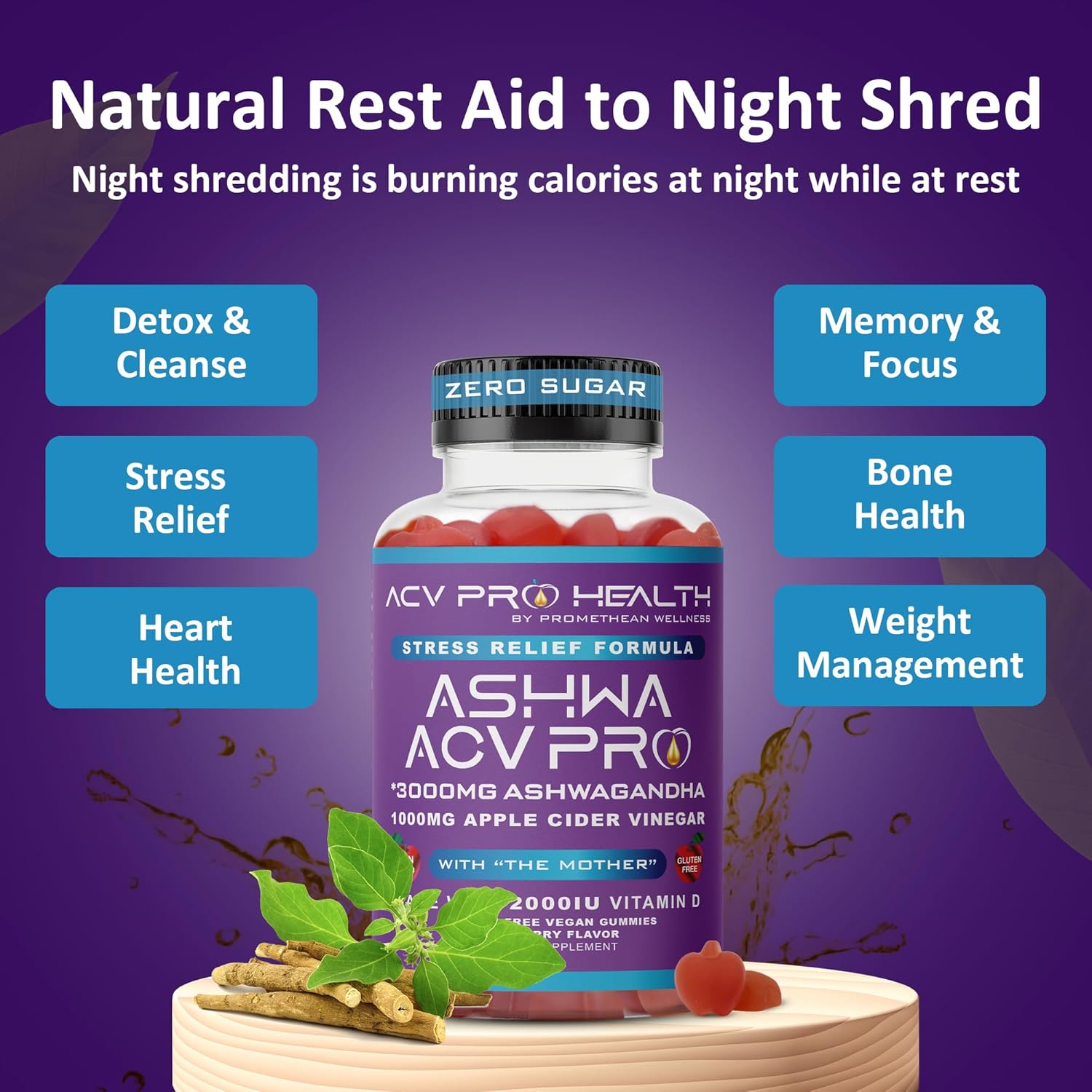 Ashwa ACV Pro Health - Sugar Free Apple Cider Vinegar Gummies with Ashwagandha, Advanced Keto, Stress Relief Supplements with Vitamin D, 1g Carbs Per Gummy Golo (60 Count) - Image 4