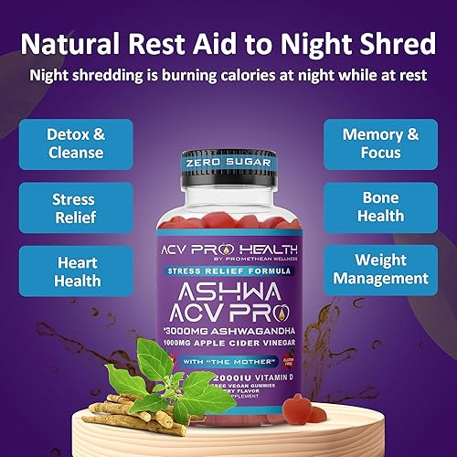 Miniatura 4 de Ashwa ACV Pro Health - Gomitas de vinagre de sidra de manzana sin azúcar con Ashwagandha, dieta cetogénica avanzada, suplementos para aliviar el