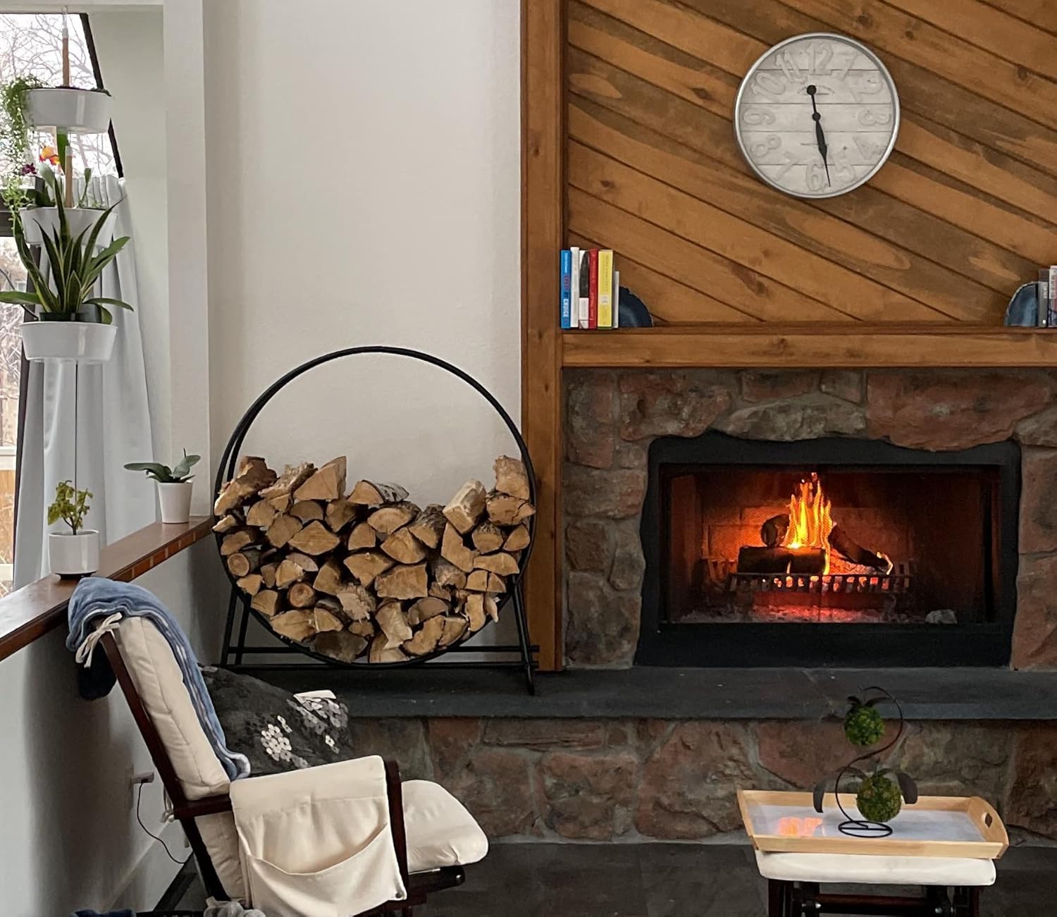 Goplus® 40-Inch Tubular Steel Log Hoop Firewood Storage Rack Holder Round Display