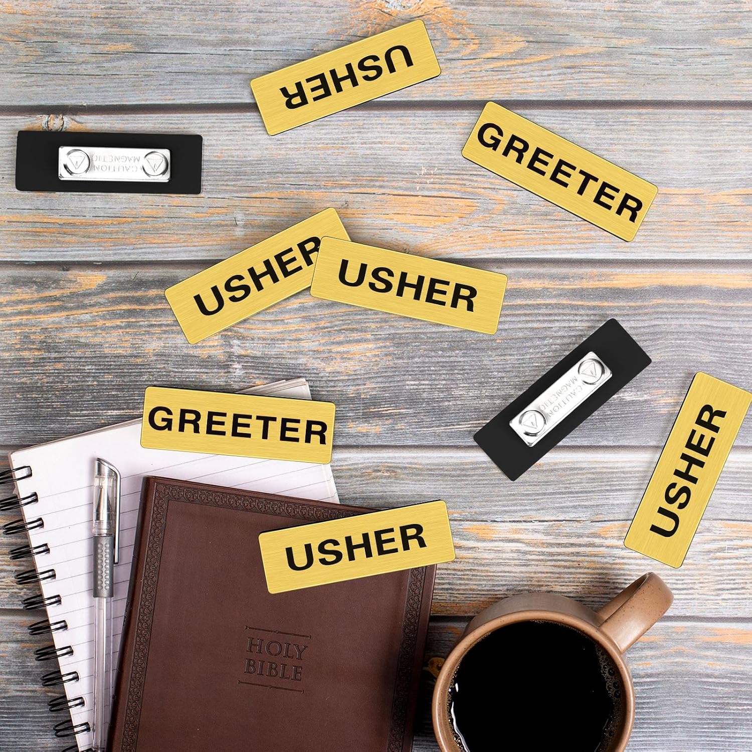 Fullhawl 12 Pcs Magnetic Usher Badges and 4 Pcs Greeter Name Tag for Church Acrylic Usher Name Tags with Magnet Usher and Greeter Badges for Uniform Clothe Church Gathering, 1 x 3 Inch