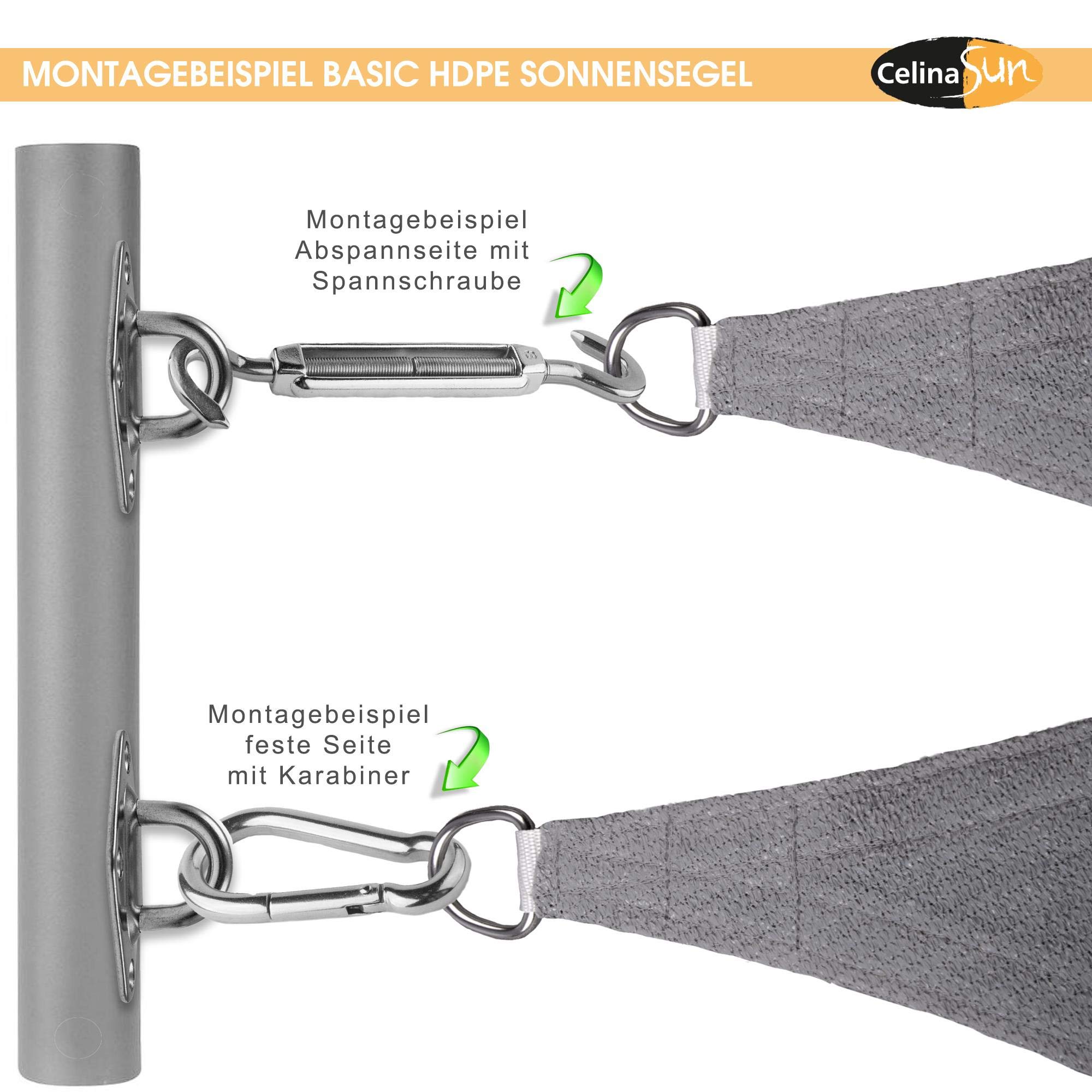CelinaSun Sonnensegel inkl Befestigungsseile HDPE Basic Dreieck rechtwinklig 3,6 x 3,6 x 5,1 m sandbeige Sonnenschutz atmungsaktiv