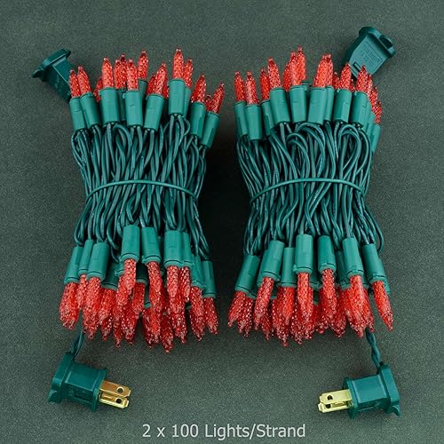 Miniatura 5 de YULETIME Luces LED de Navidad facetadas rojas, 200 unidades, 50 pies, paquete de 2 hebras de 25 pies, 100 luces con certificación UL, grado