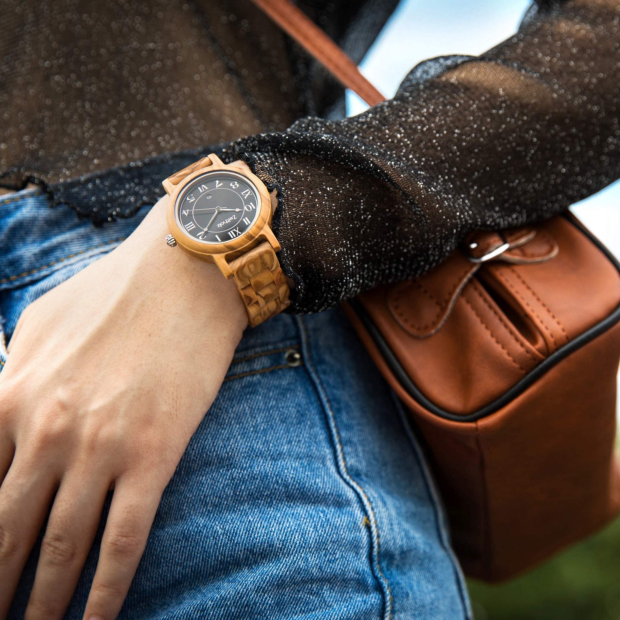 Holzuhr Damen, Armbanduhr, Holzband, Analog, Quarz, Wolkenstein Holzuhren 36mm, 100% Naturholz mit Japanischem Quarzwerk.