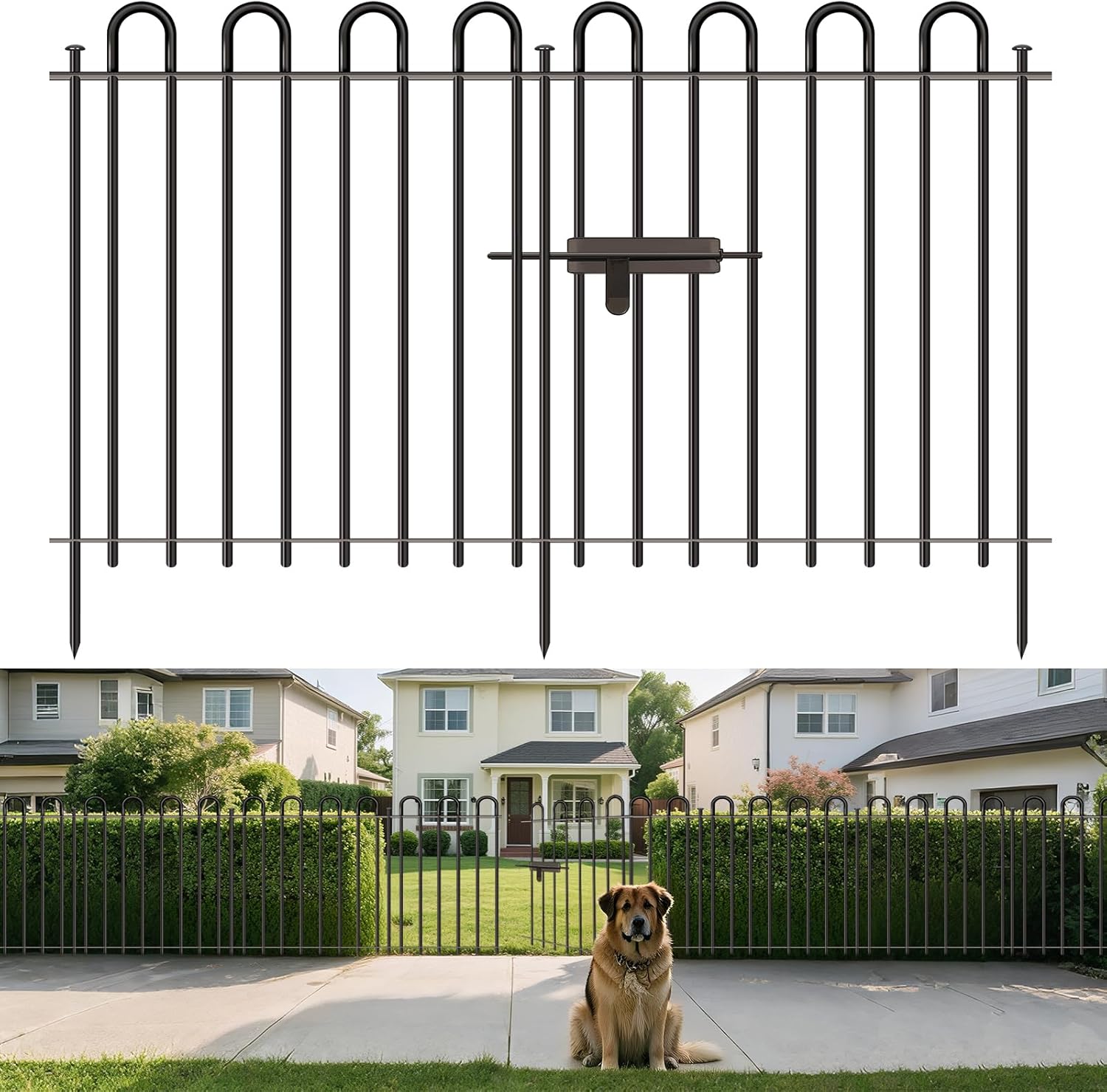 5 Panels Decorative Garden Fence with Gate, 32 in (H) x 10.8 ft (L) Metal Thick Tube No Dig Dog Fence Outdoor for Yard, Rustproof Tall Animal Barrier Fencing, Garden Edging Border for Yard, Patio
