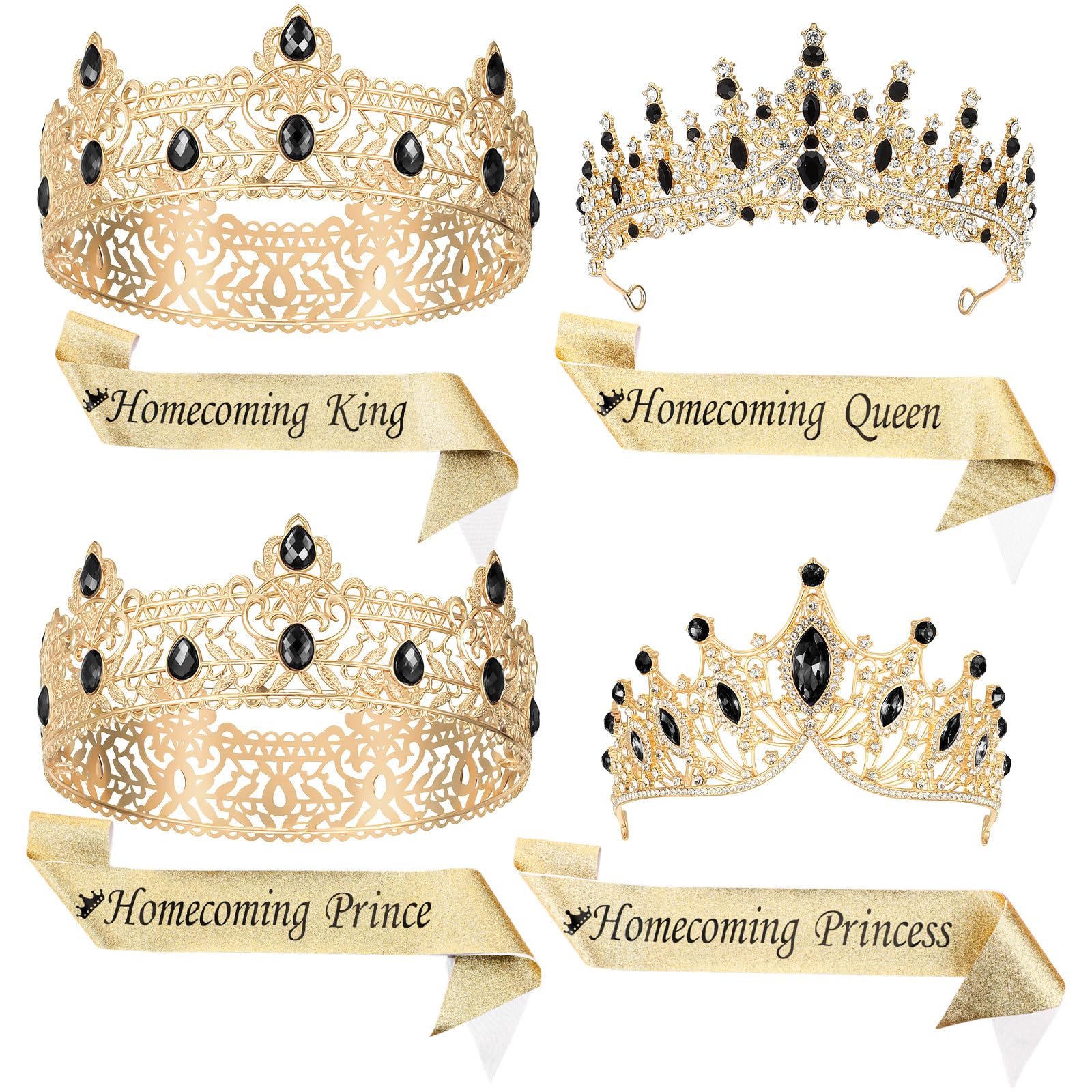 Ferreve 8 Pcs Homecoming King Queen Prince Princess Crowns Sashes Set
