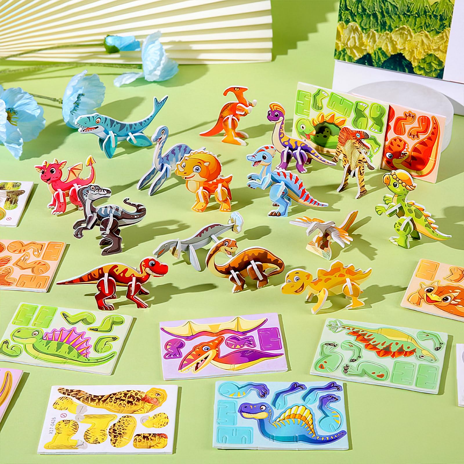 dellyy Puzzle 3D per Bambini, Puzzle con Animali da 30 Pezzi per Bambini, Puzzle di Cartoni Animati, Puzzle Educativo di Cartoni Animati 3D, Mini Puzzle (Dinosauro)